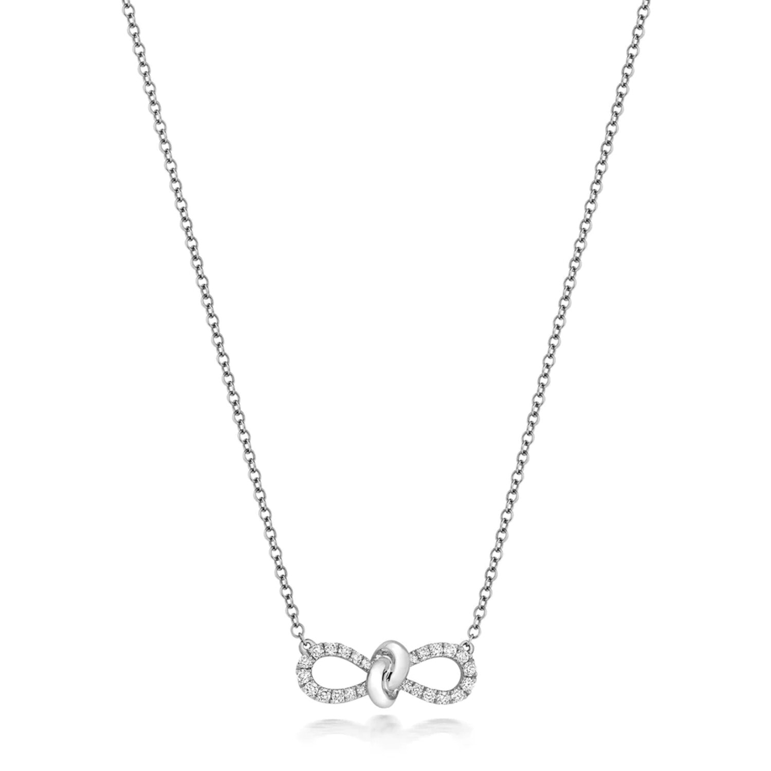 Women’s White / Silver White Gold & Diamond Bow Ribbon Necklace Cervin Blanc