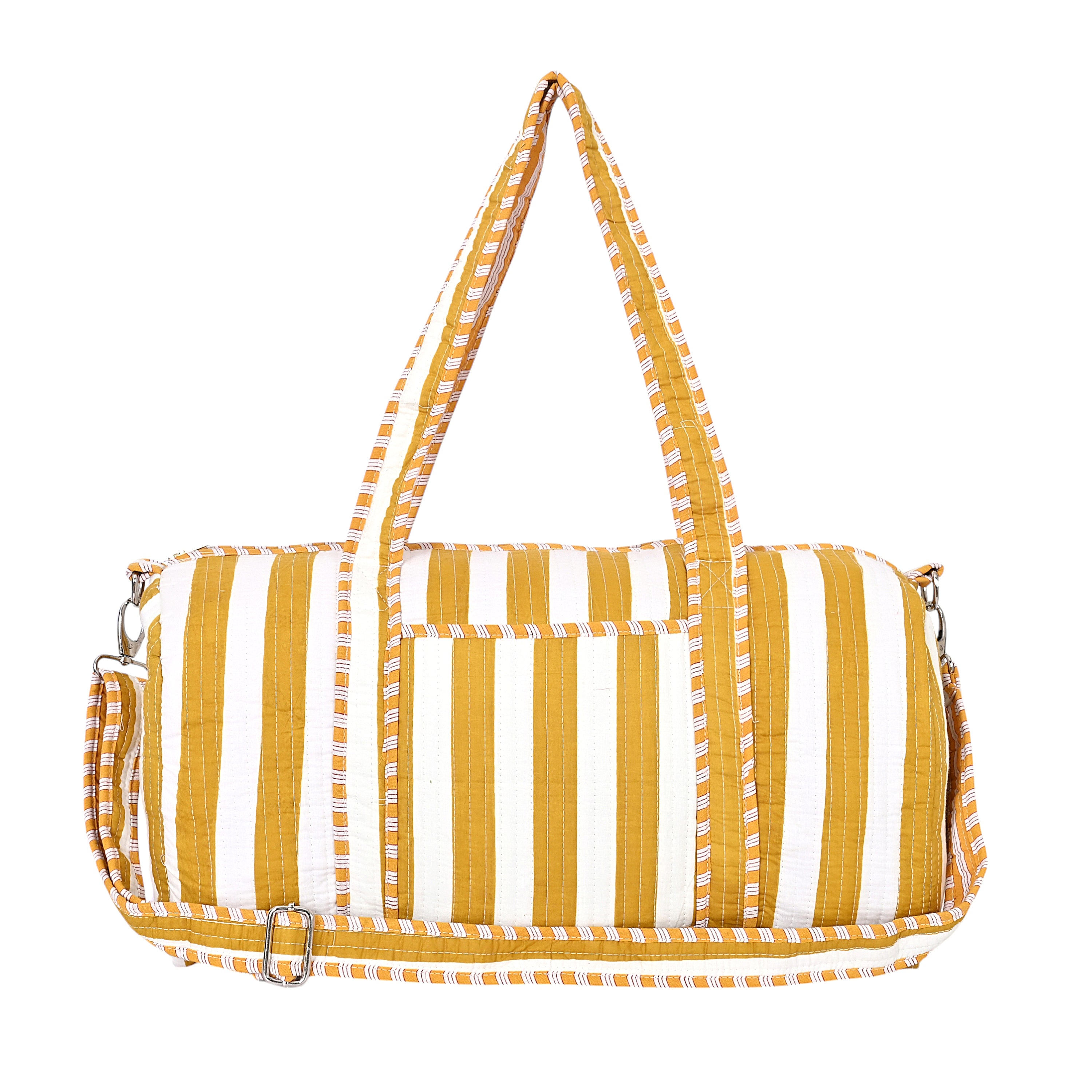 Conscious Yoga Collective Women's Gold / White The Striped Cotton Weekender In Multi