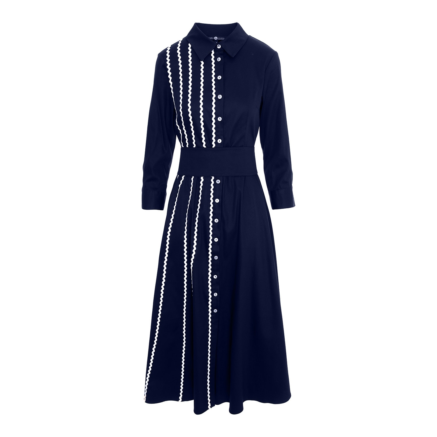 Izabela Mandoiu Women's Midi Shirtdress In Navy Blue Color With Belt In Blue