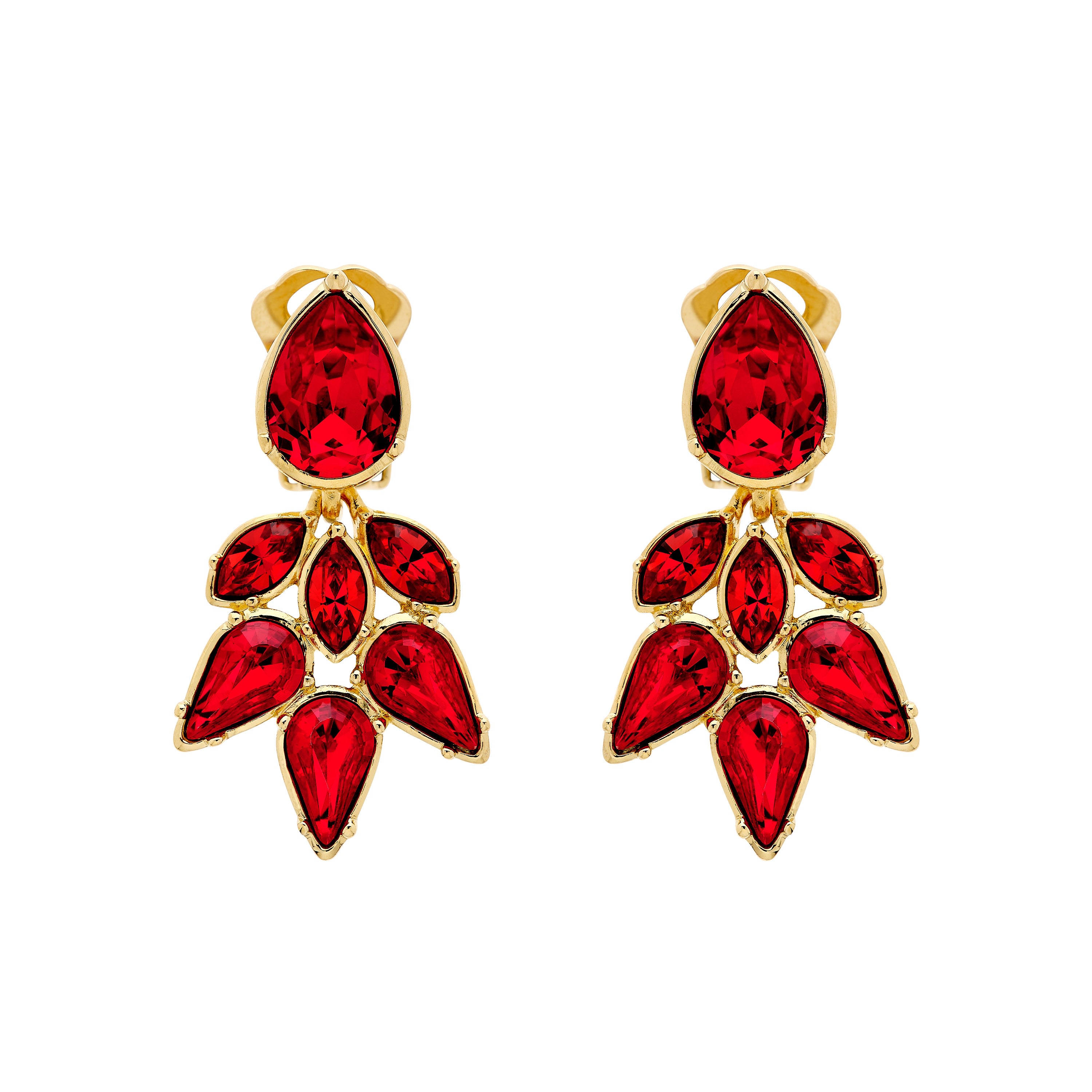 Emma Holland Jewellery Women's Gold / Red Ruby Crystal Statement Clip Earrings