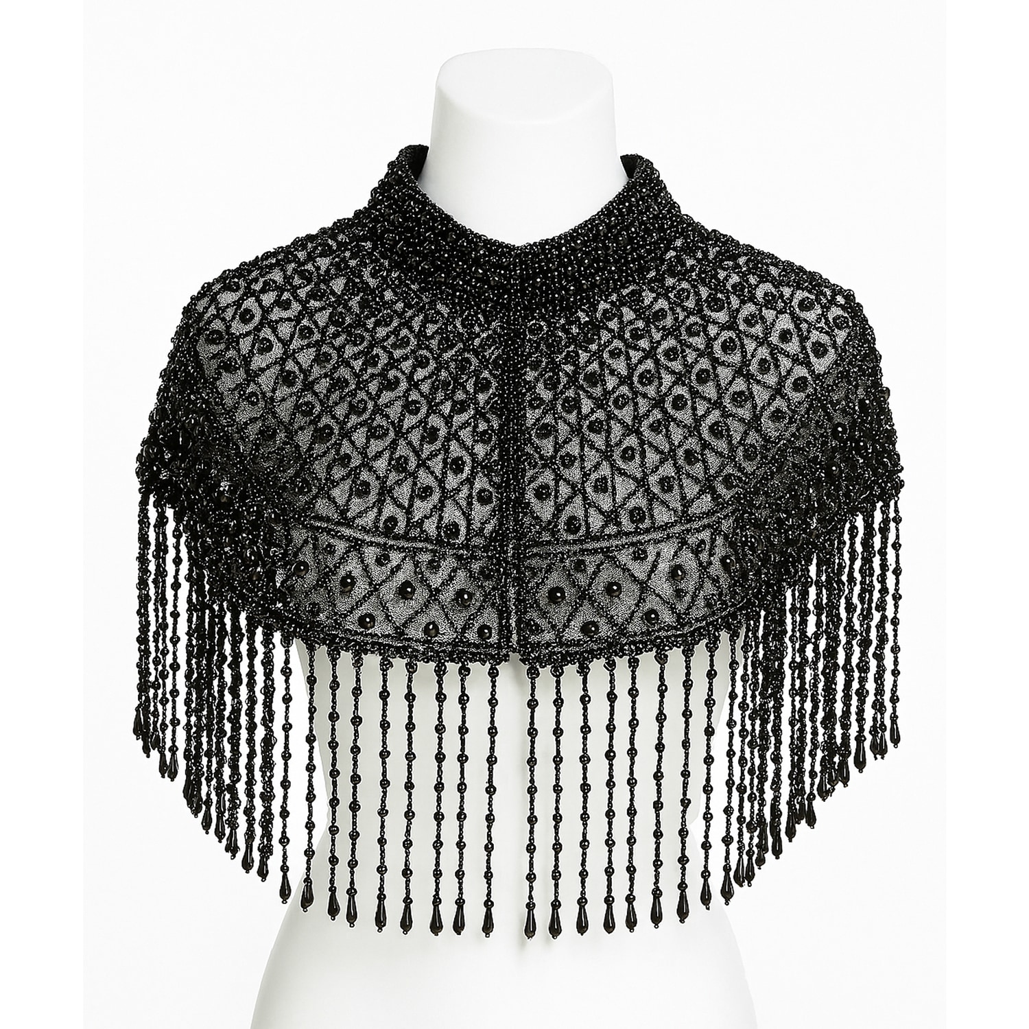 Richa Sharma Women's Handmade Black Beaded Cape Shawl - Pearl Fringe Evening Wear In Black