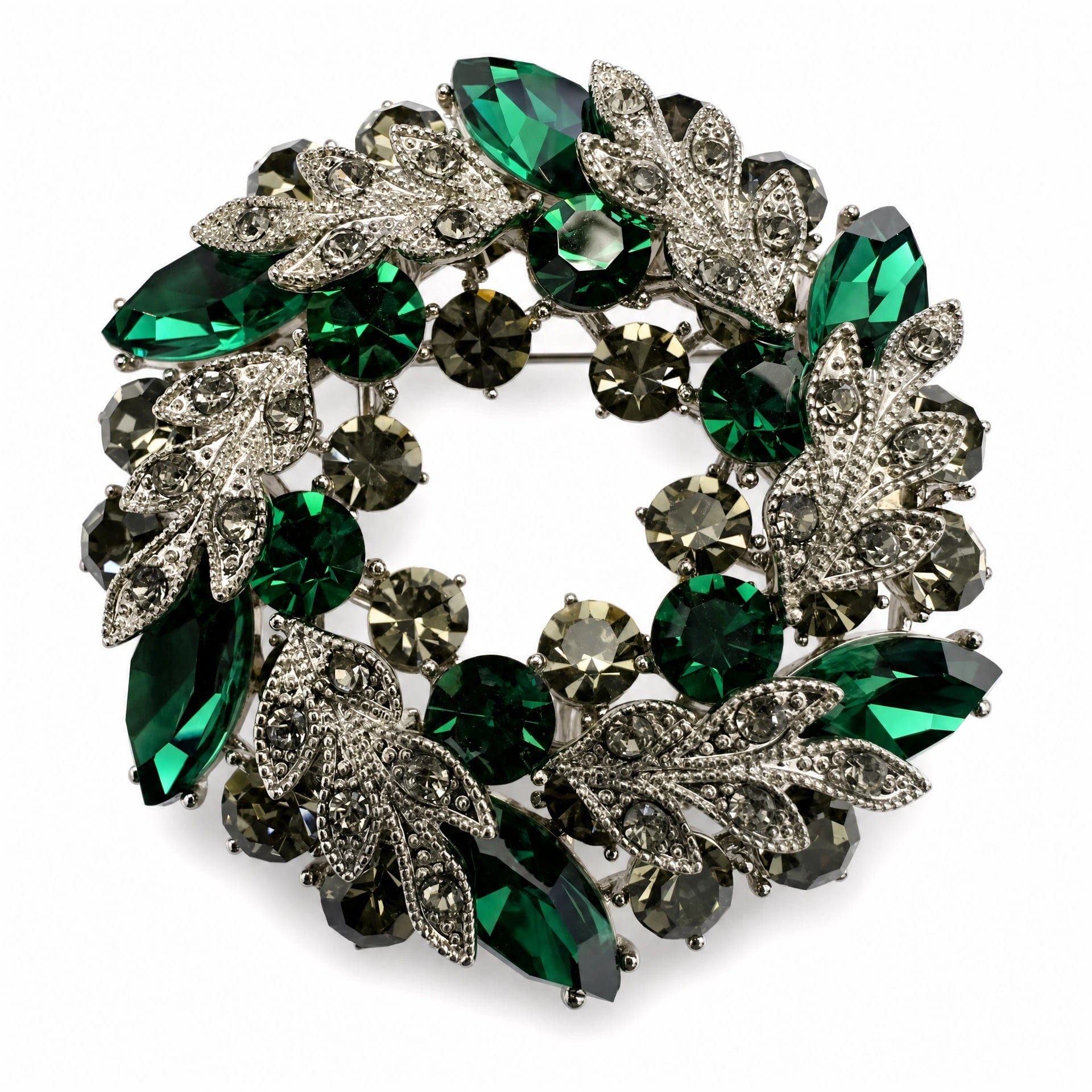 Women's Vintage Crystal Leaf Wreath Brooch – Two Colours - Green | Angel Barocco