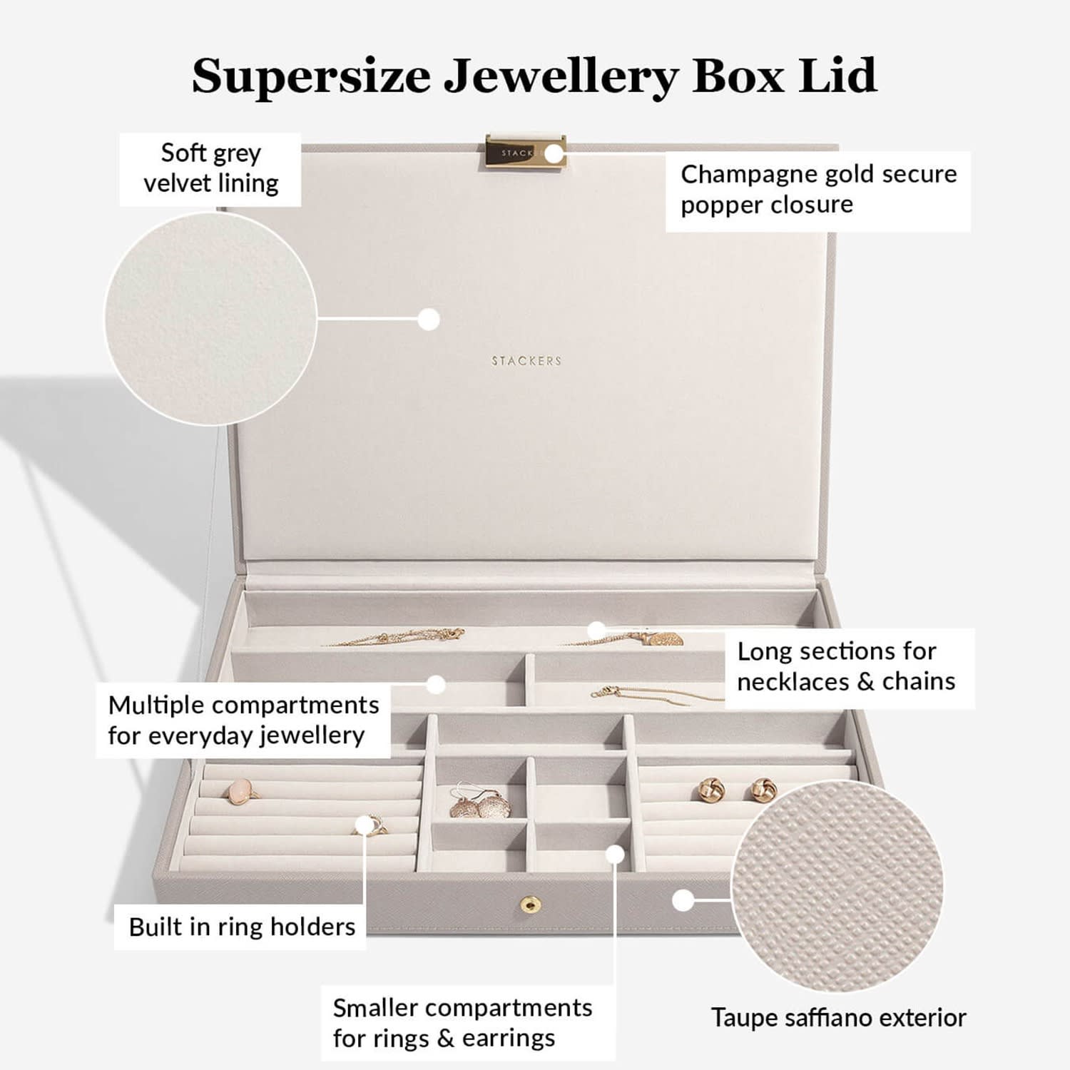 Bagswithclass: Stackers Supersize Jewellery Box Taupe, Jewellery Cases,  BWC-STA-73793-Taupe