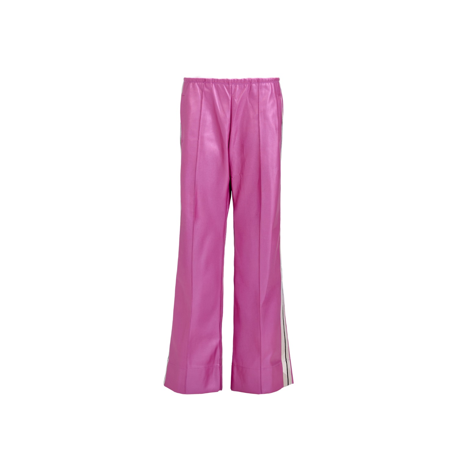 Mov Women's Perfect Suit Pants -straight-leg Vegan Leather With Side Stripes In Metallic Pink In Purple