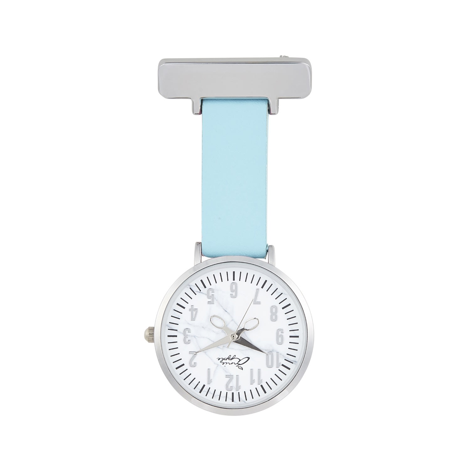 Women’s Annie Apple Marble Silver & Blue Leather Nurse Fob Watch Bermuda Watch Company