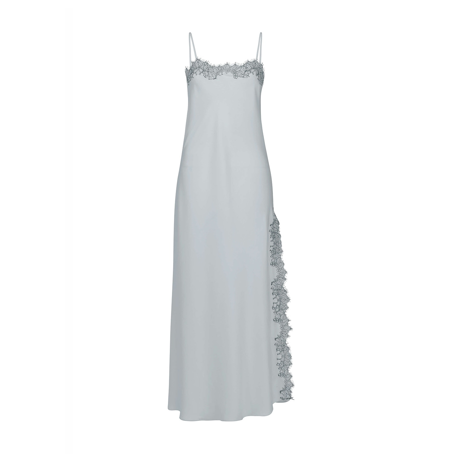 Avenue 8 Women's Lace Detailed Straight Neck Midi Dress With Slit - Sky Blue In Blue