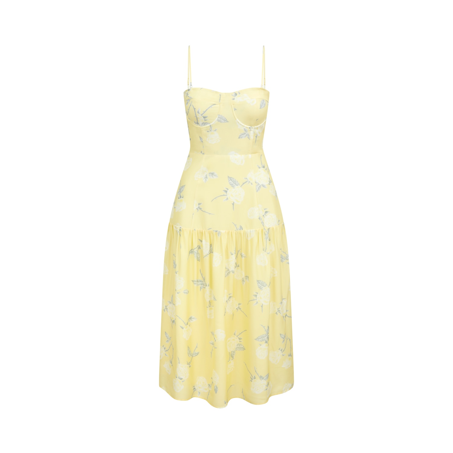 Me Esse Women's Juliette Roses Print Midi Dress In Lemon Yellow In Yellow