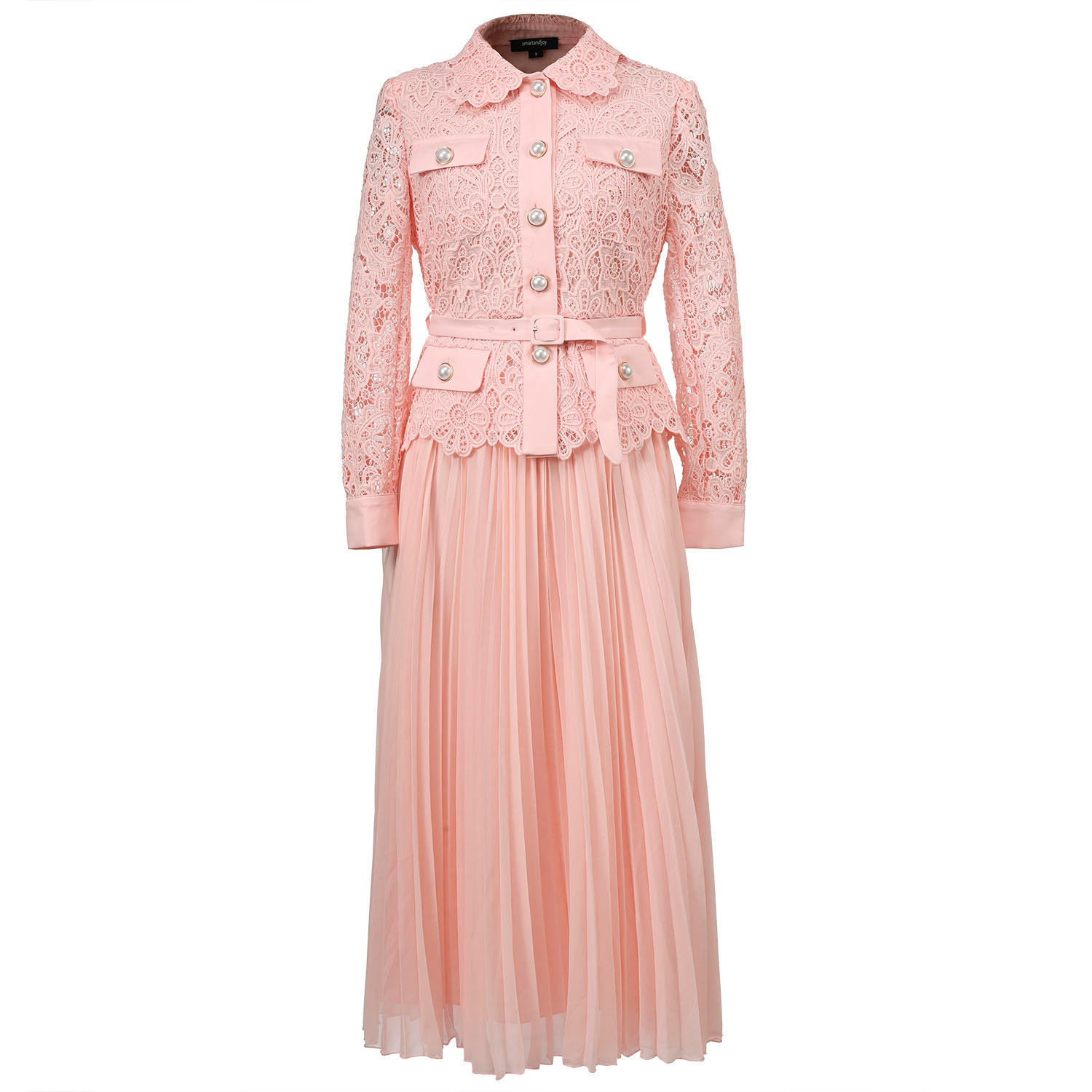Smart And Joy Women's Pink All-in-one Lace Jaket And Pleated Skirt Dress In Pink