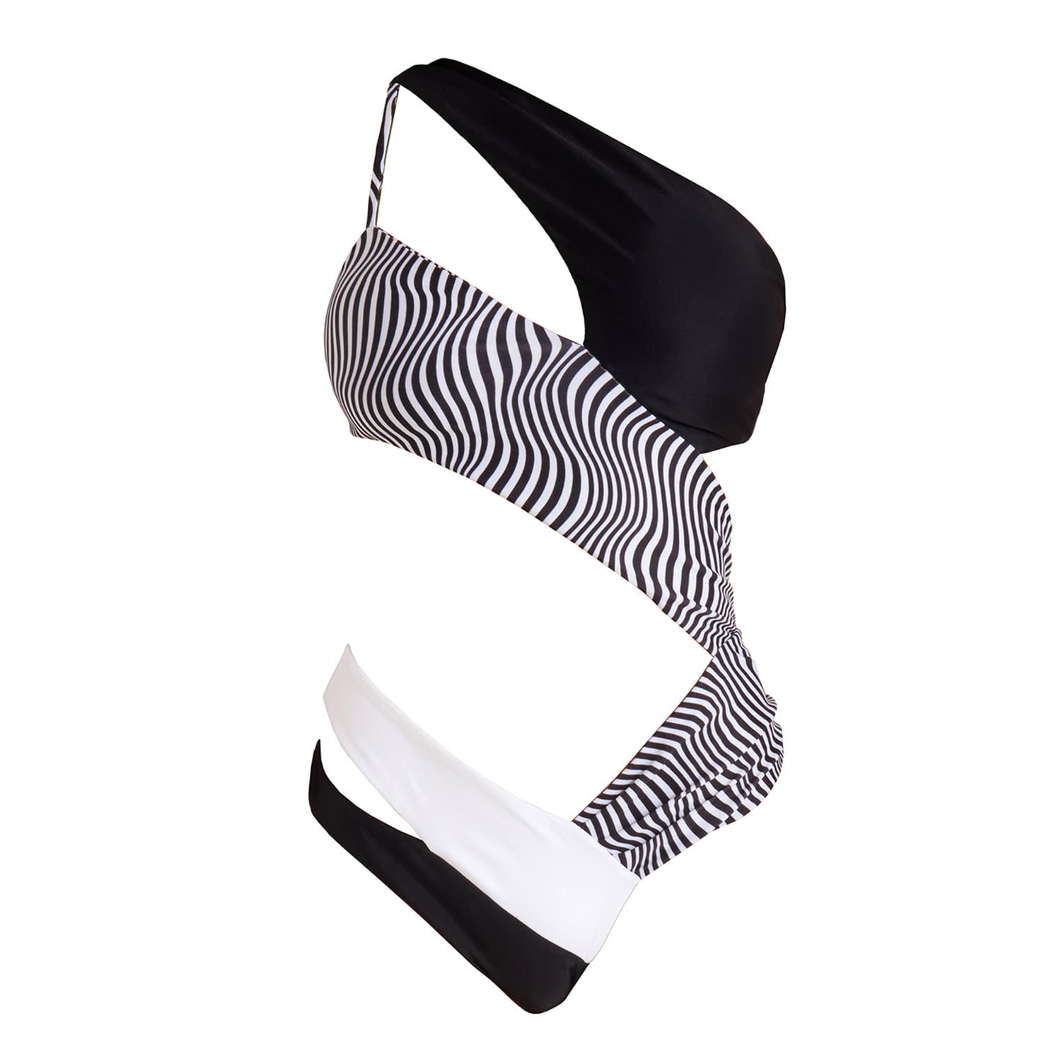 Women&rsquo;s Black / White Calidi Groovy One Piece Swimsuit | Large | Sancha the Brand