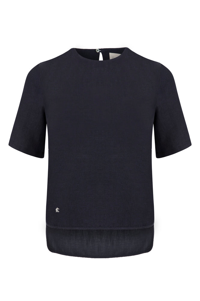 Dor Raw Luxury Women's Blue A Walk In Sintra Linen Blouse - Navy