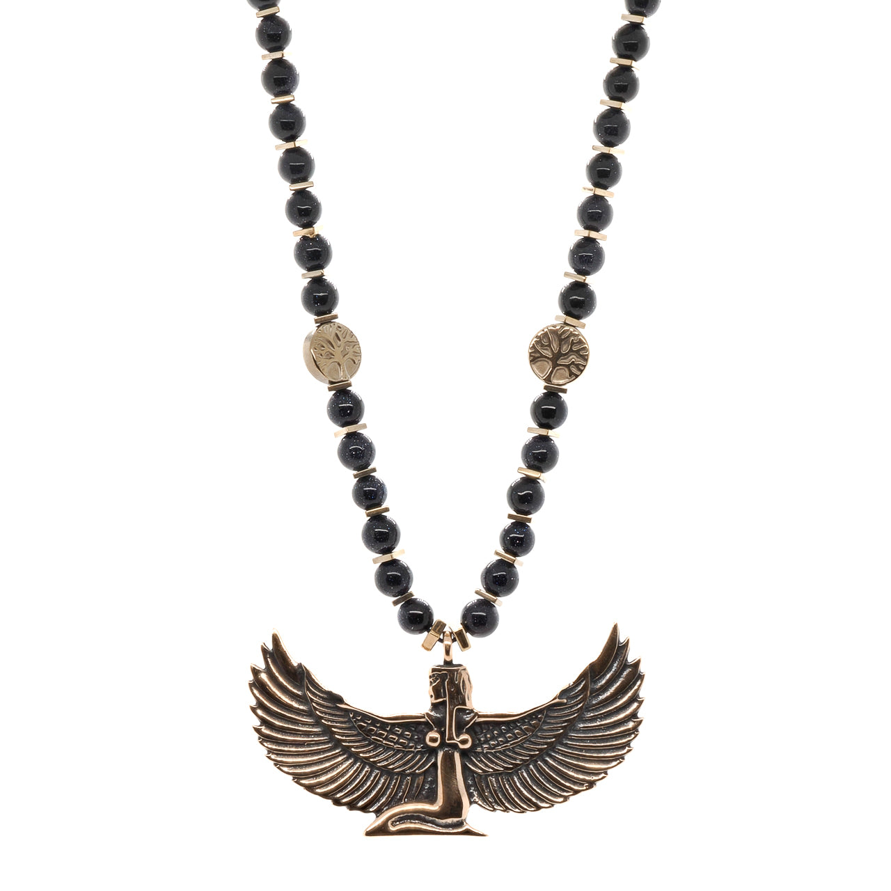 Women’s Black / Gold Magical Goddess Isis Pendant Black Beaded Necklace - Black Ebru Jewelry