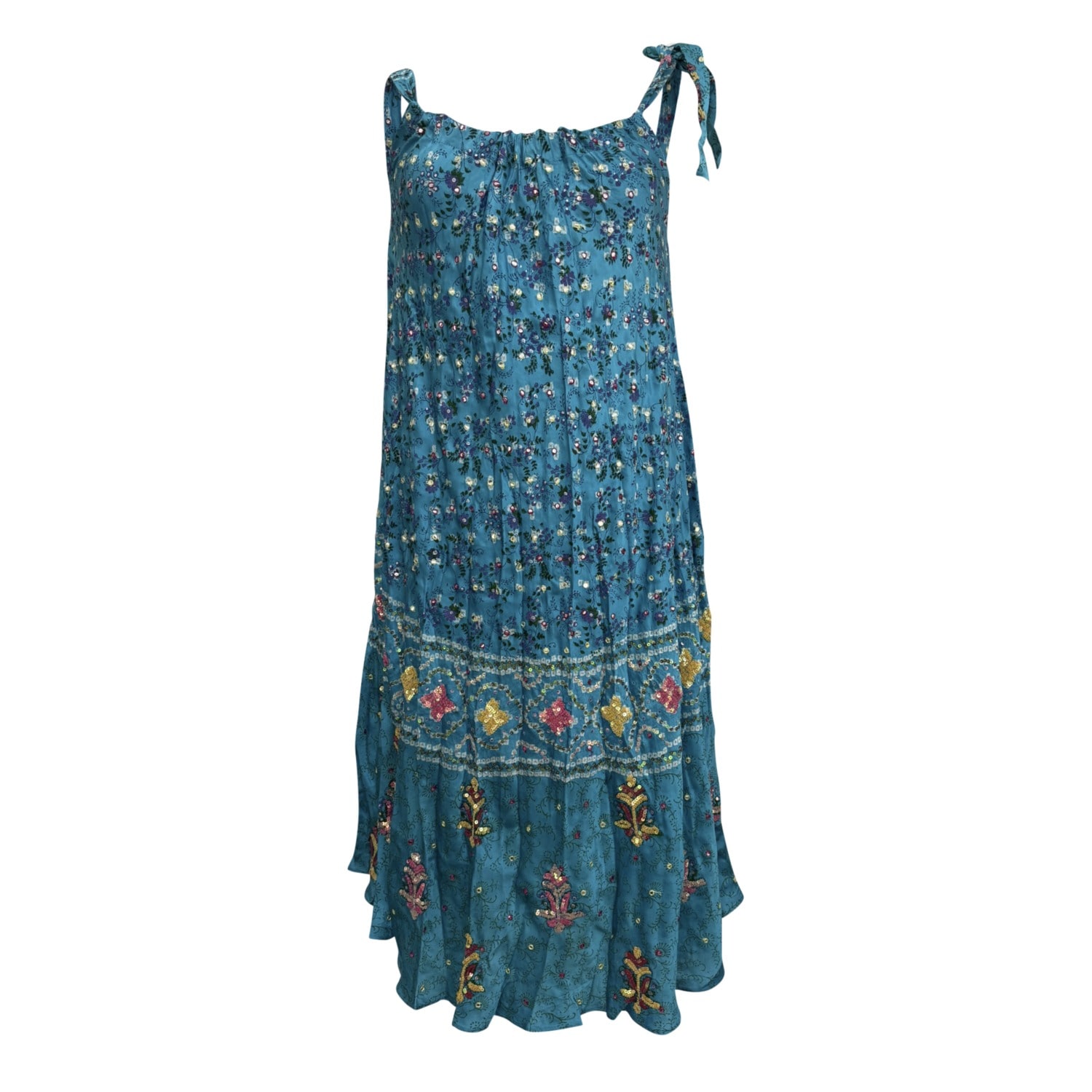 Kali Joshi Women's Blue Silk Beaded Deep Aqua Tie Shoulder Dress In Blue