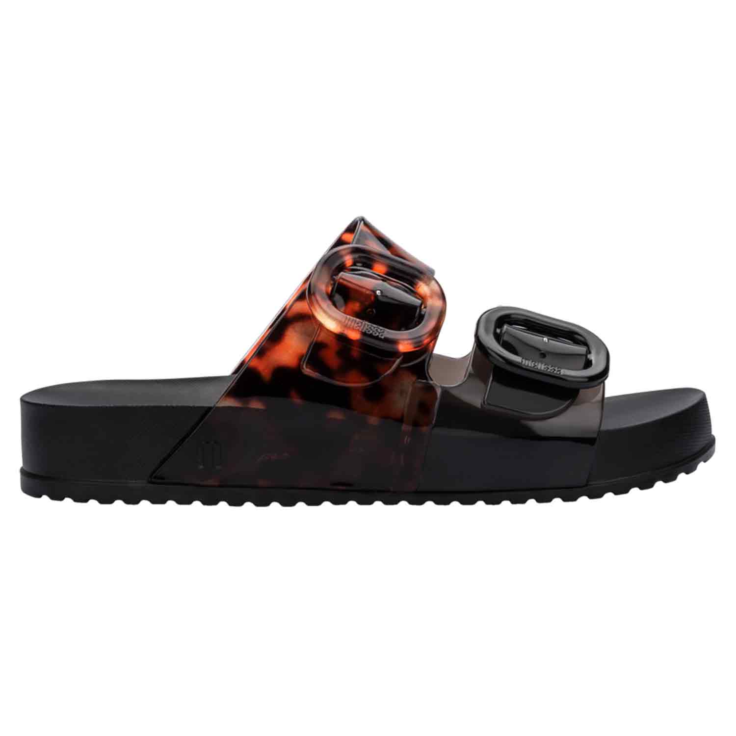 Melissa Cozy Black And Clear Tortoise Slide Sandals In Black
