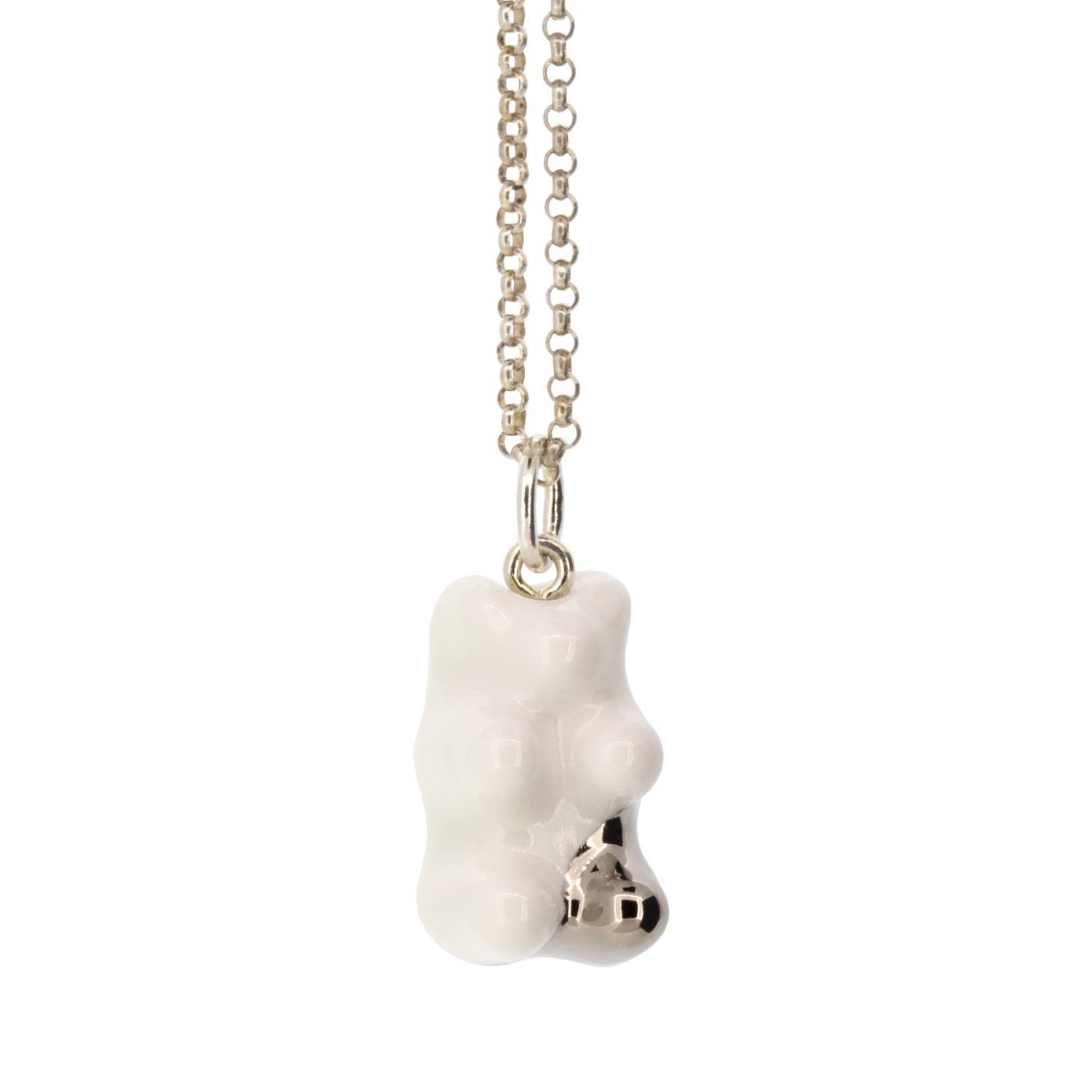 Women’s Gummy Bear Necklace With Sterling Silver Chain - White Platinum Dipped Cj·314