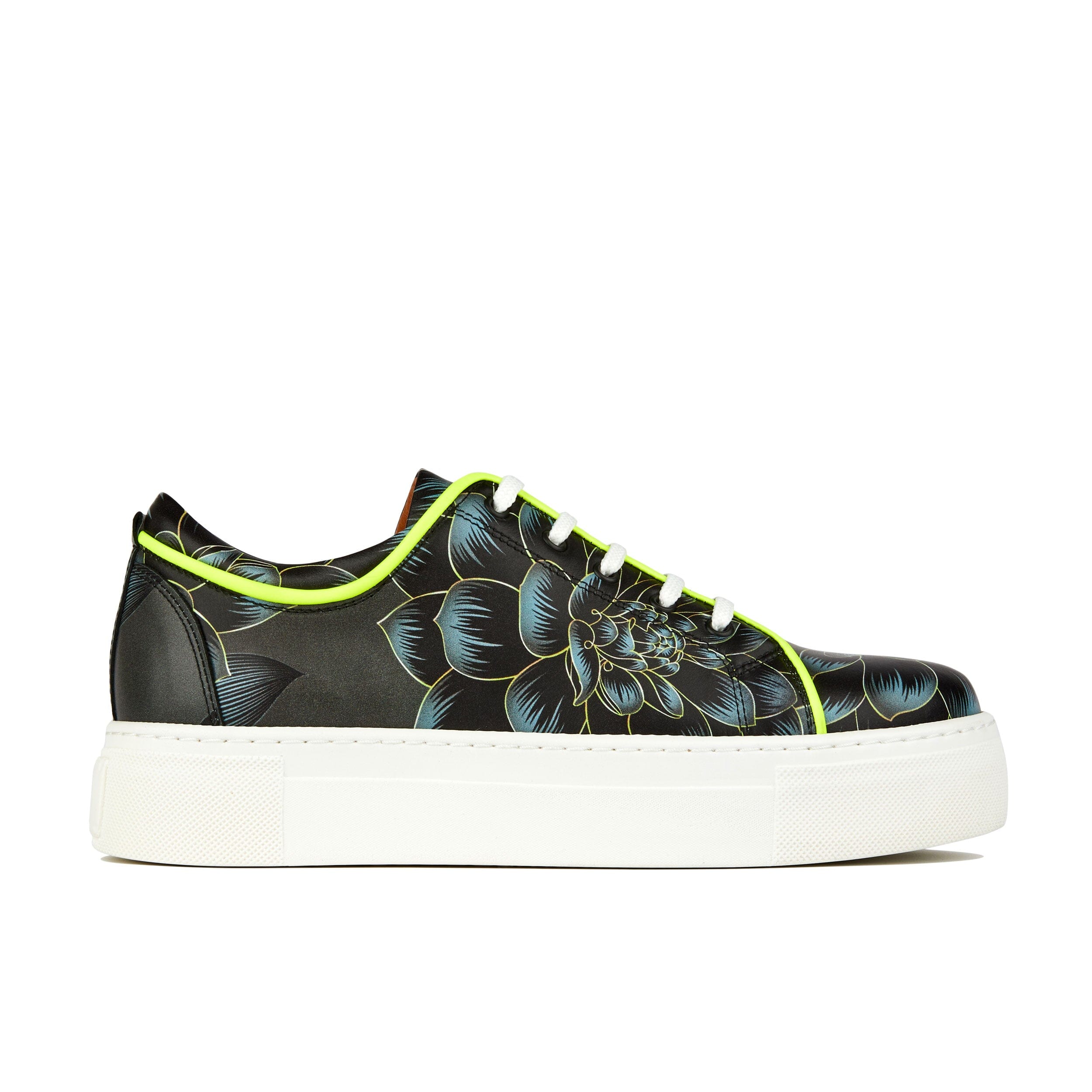 Embassy London Usa Grey / Yellow / Orange Camila - Black Grey Flower & Yellow Fluro - Womens Designer Sneakers In Grey/yellow/orange
