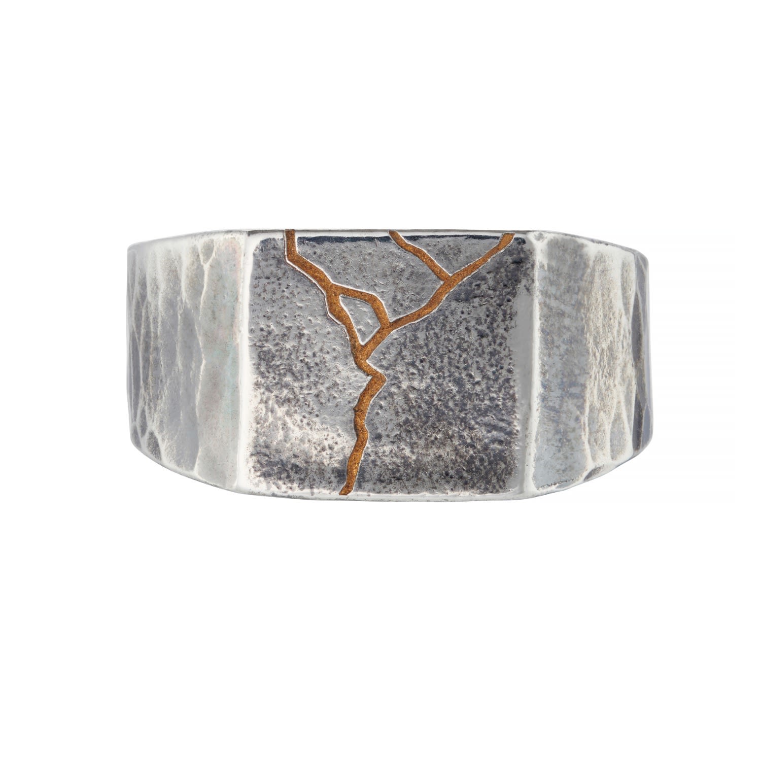 Posh Totty Designs Men's Silver Chunky Oxidised Kintsugi Signet Ring