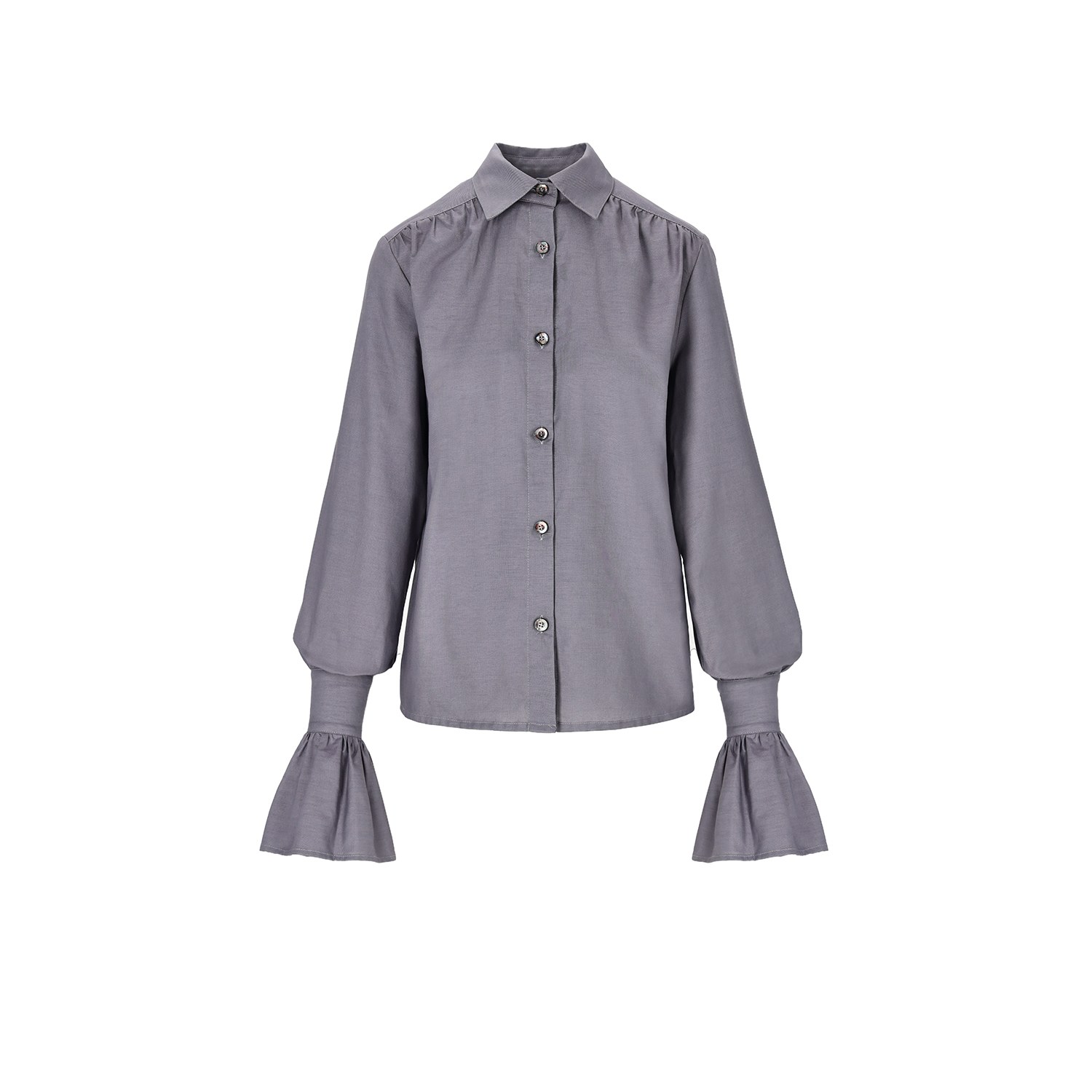 Mandragora Women's Grey Cotton Anthracite Shirt With Decorative Cuffs – Carmen In Grey