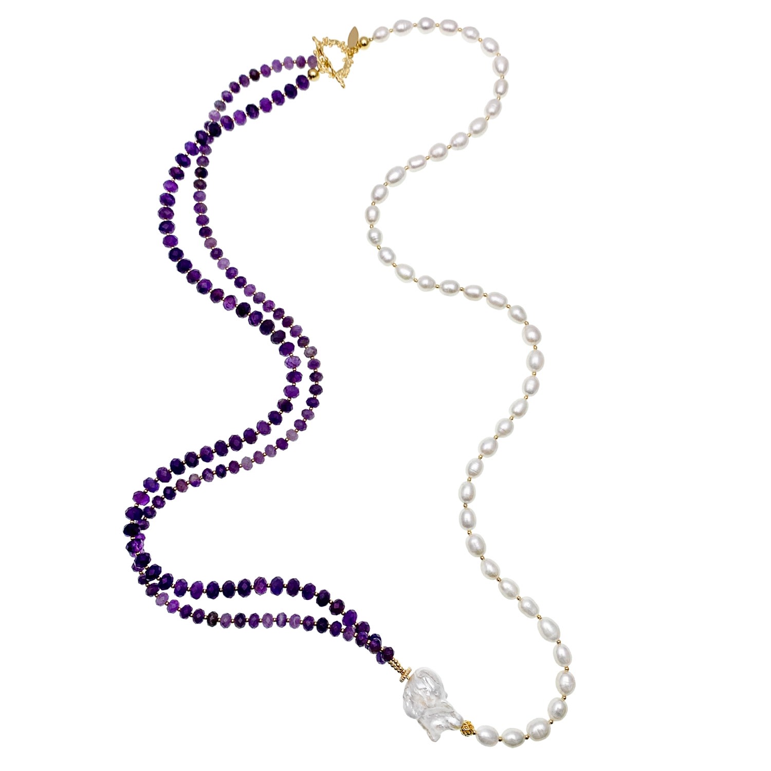 Farra Women's Amethyst With Freshwater Pearls Multi-layers Necklace In Yellow