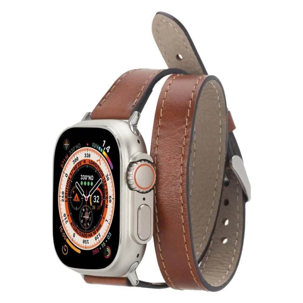 Leathere Women's Luxury Double Wrap Rustic Brown Leather Apple Watch Band - San Diego In Brown