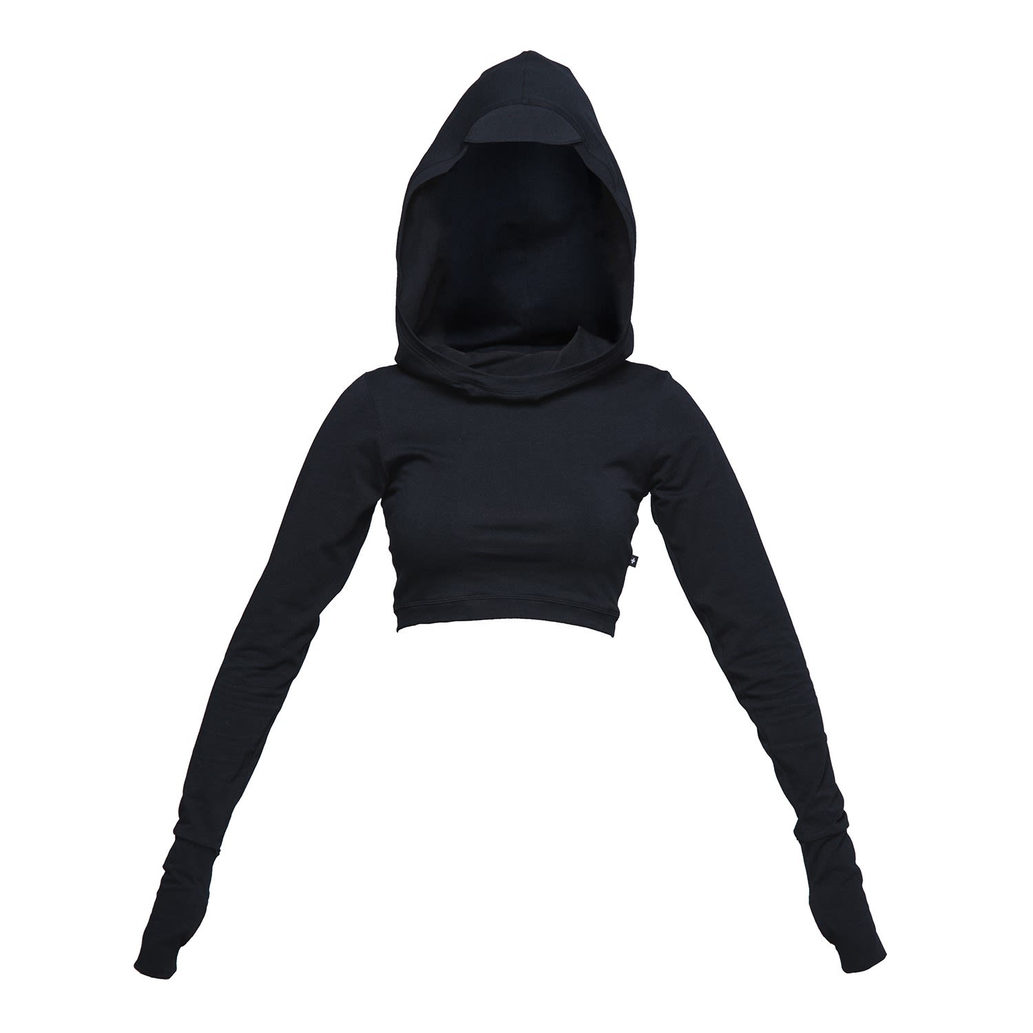 black hoodie with thumb holes
