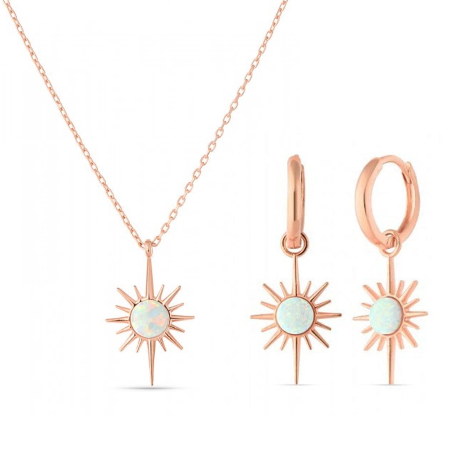 Women’s White Opal Northernstar Sterling Silver Pendant Necklace & Earring Set - Rose Gold Spero London