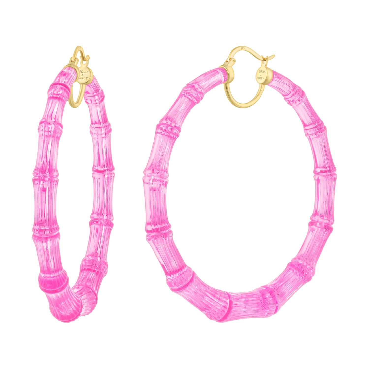 Women’s Pink / Purple / Gold Xl Hot Pink Bamboo Lucite Hoops Gold & Honey