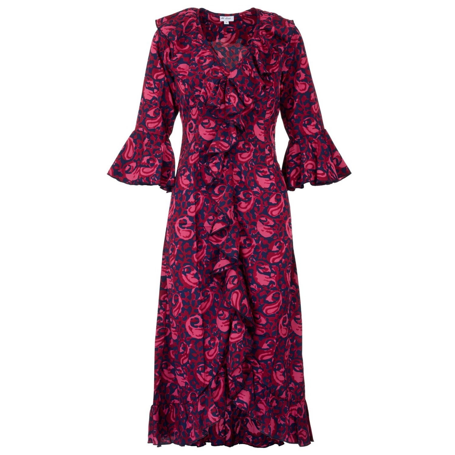 At Last... Women's Pink / Purple Felicity Midi Dress Magenta & Navy Swirl In Pink/purple
