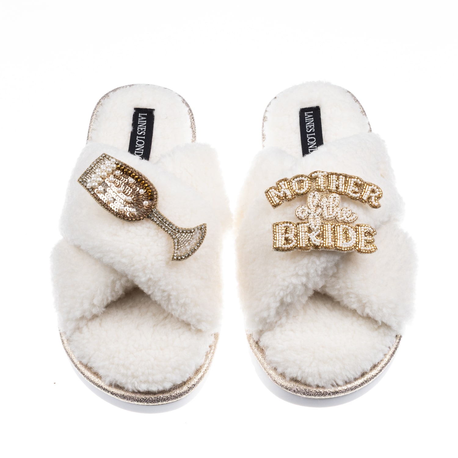 Laines London Women's Neutrals / White Laines Neutral Boucle Slippers With Mother Of The Bride Brooches - Cream In White