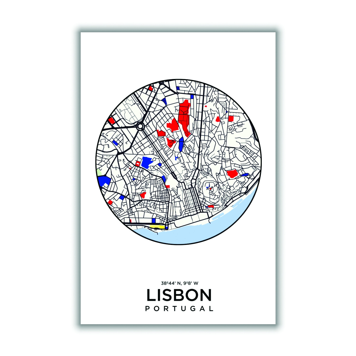 Black Map Of Lisbon Portugal Xxs Stanley Print House