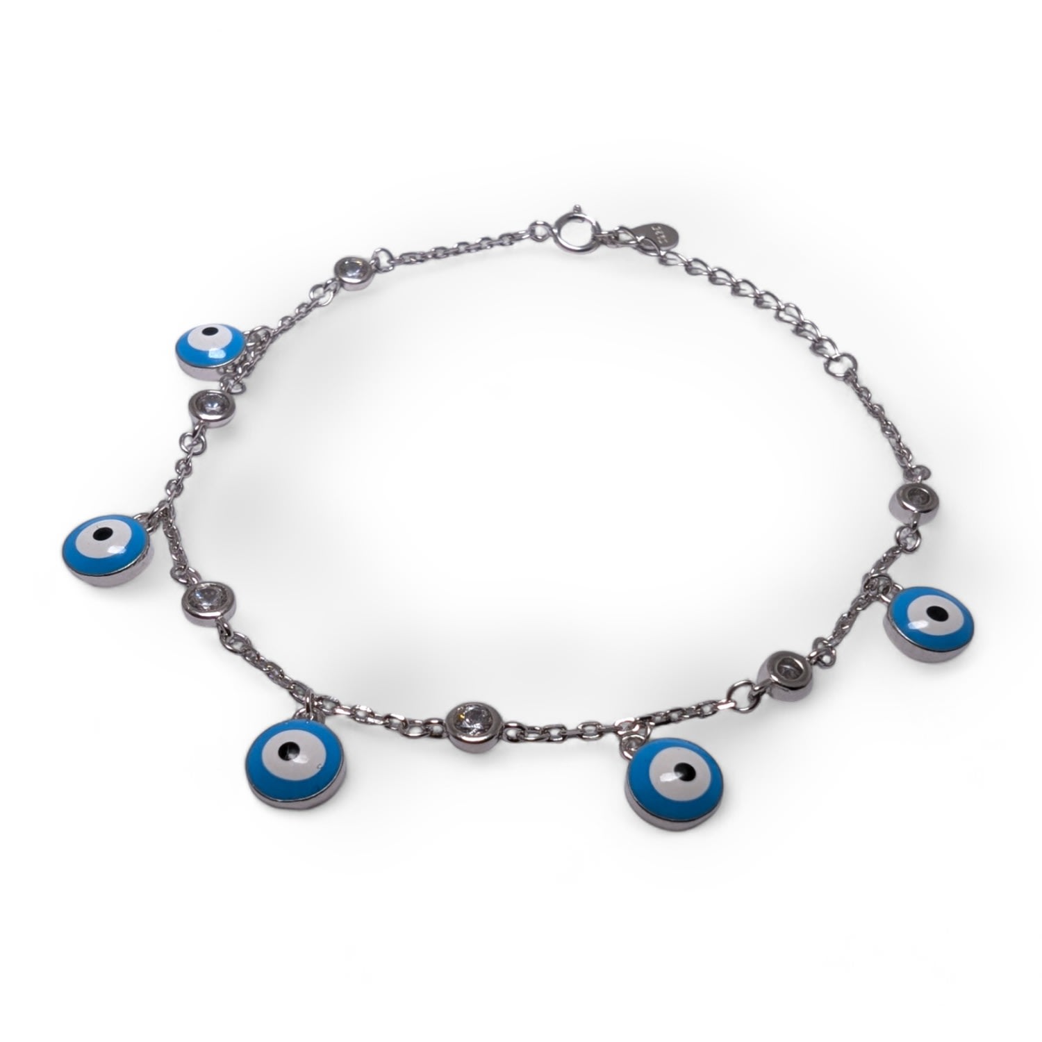 Fable And Mirth Women's Silver / Blue / White Guardian Gaze Sterling Silver Evil Eye Bracelet In Multi