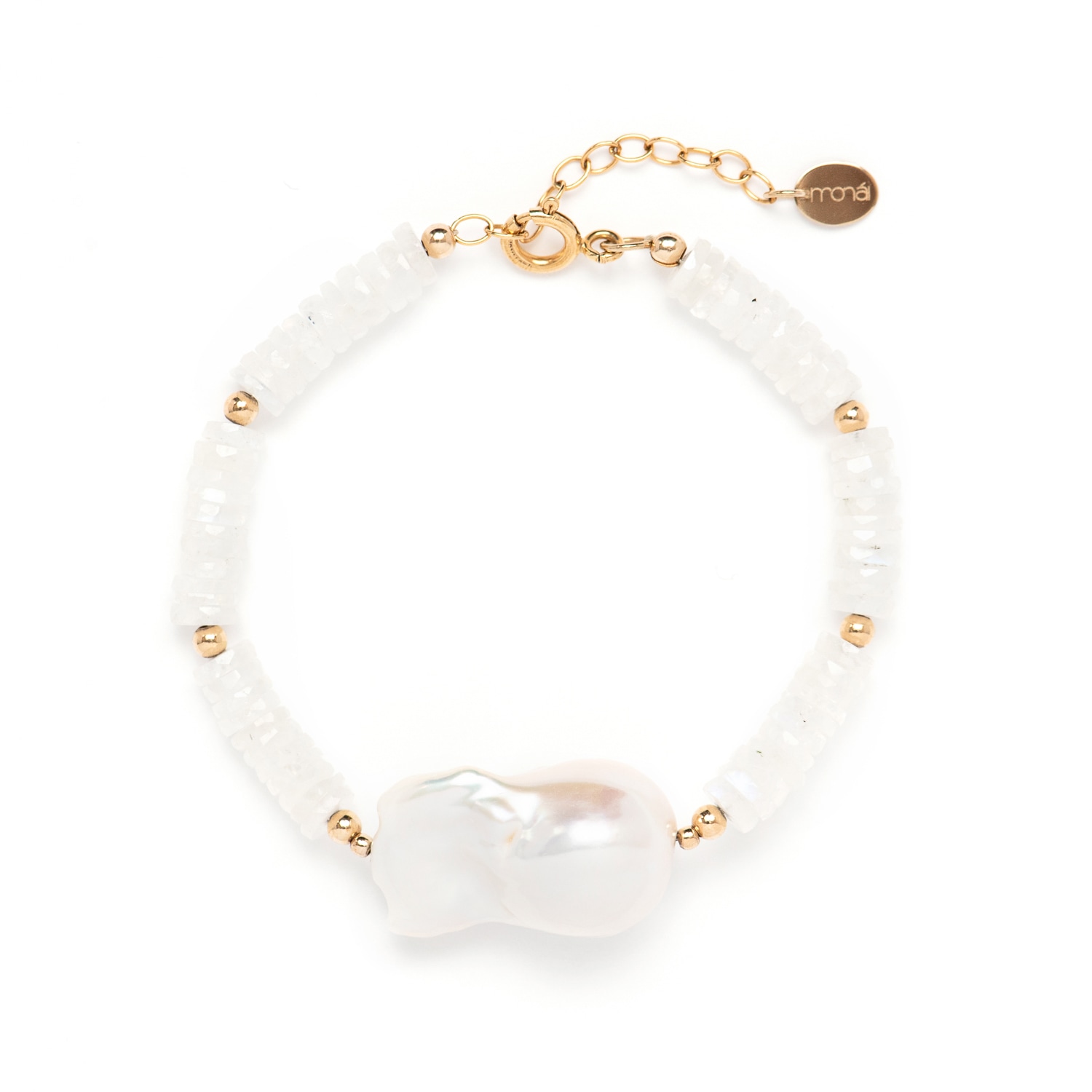 Monái Women's White Accent Pearl Rainbow Moonstone Bracelet