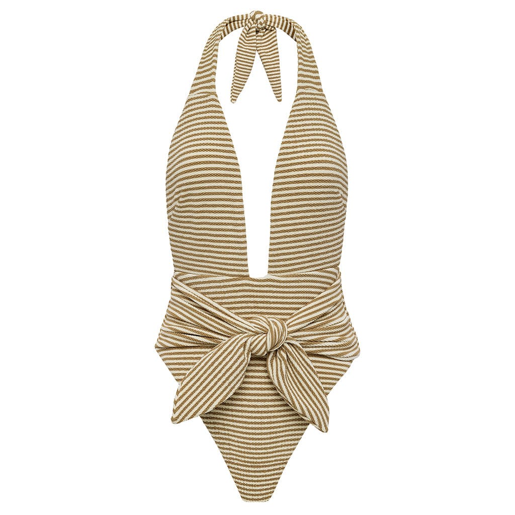 Women’s Neutrals / White Neutral Stripe Tropez Tie-Up One-Piece Medium Montce Swim