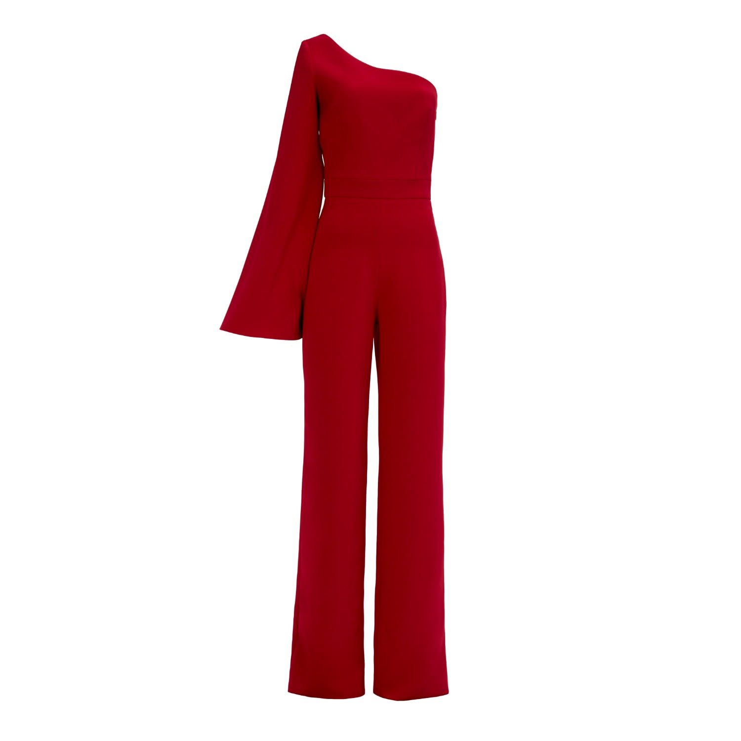 Nomi Fame Women's Sophi Royal Red Wine One Sleeve Asymmetric Neckline Jumpsuit In Red