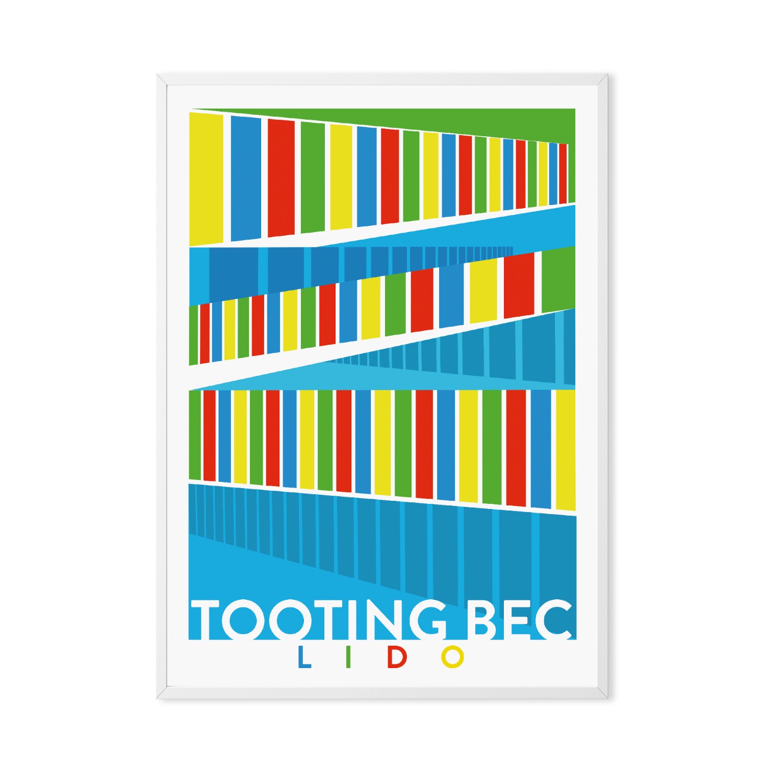 Eye For London Prints Tooting Bec Lido Illustrated Art Print In Green/red/yellow