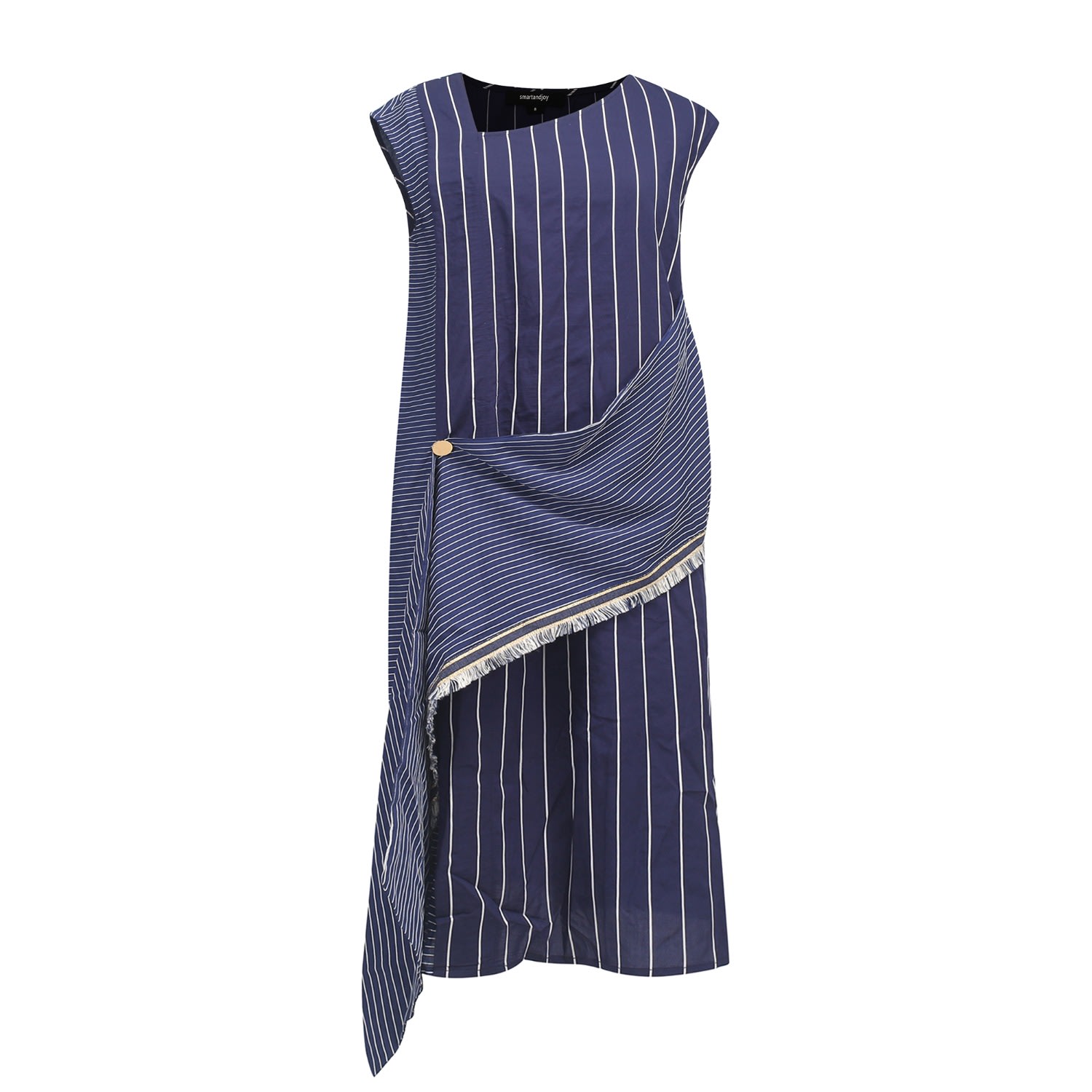 Smart And Joy Women's Blue Asymmetric Stripe Trapeze Midi Dress In Blue
