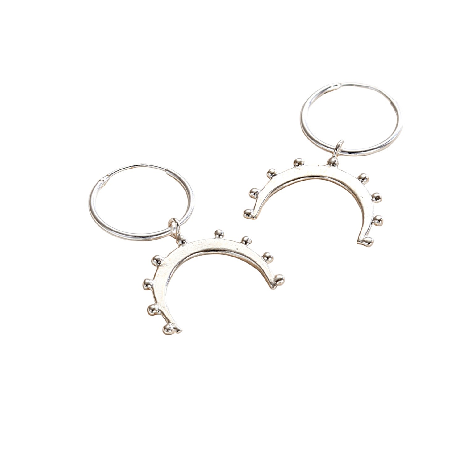 Posh Totty Designs Women's Sterling Silver Crown Horn Charm Hoop Earrings
