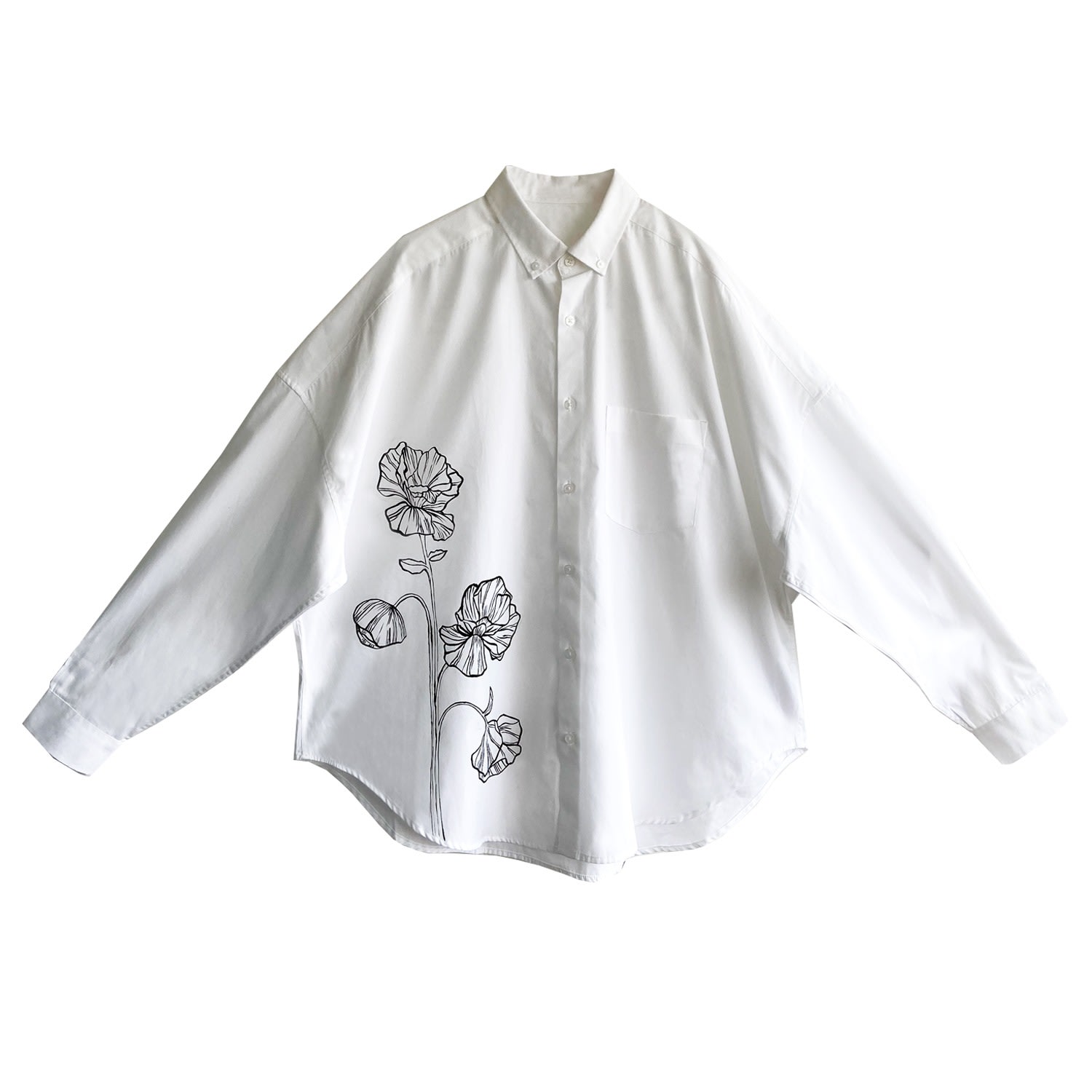 Quillattire Men's White Oversized Shirt With H& Painted Flowers In White