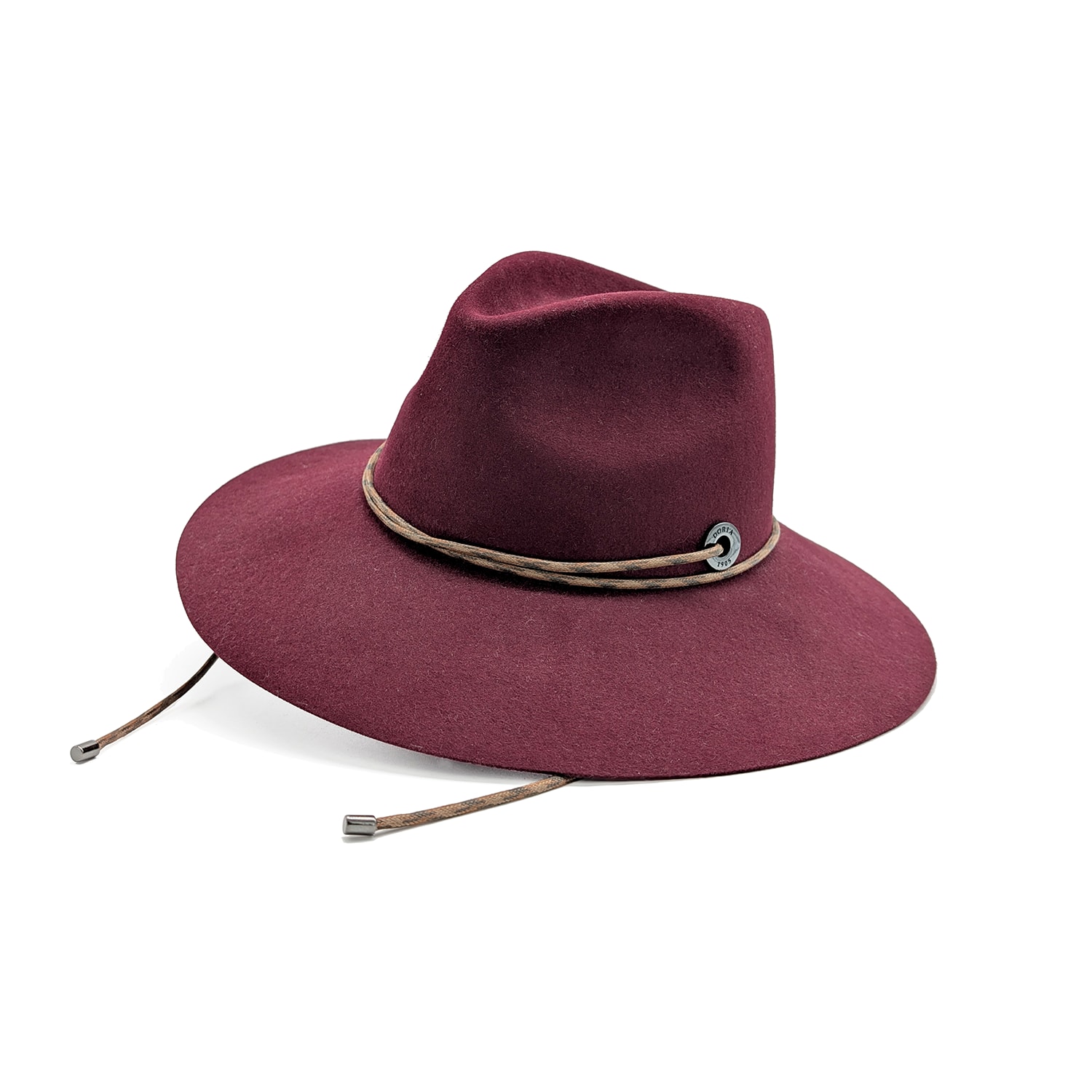 Doria 1905 Women's Negroamaro Red Smooth Lapin Felt Wide Brim Hat With Icon Ring And Leather Lace