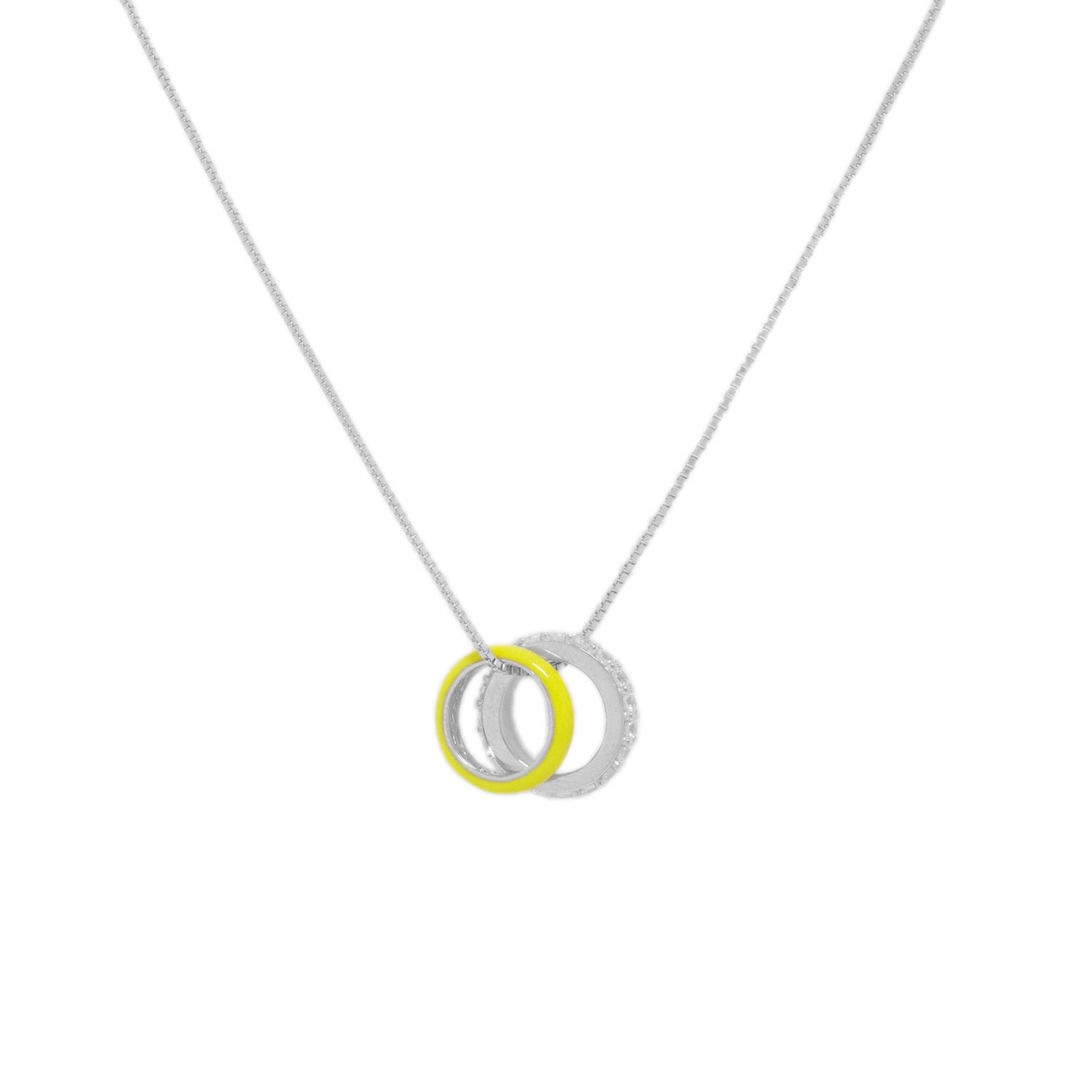 Women’s Chica Stones & Neon Yellow Enamel Hoops Silver Necklace Frida & Florence