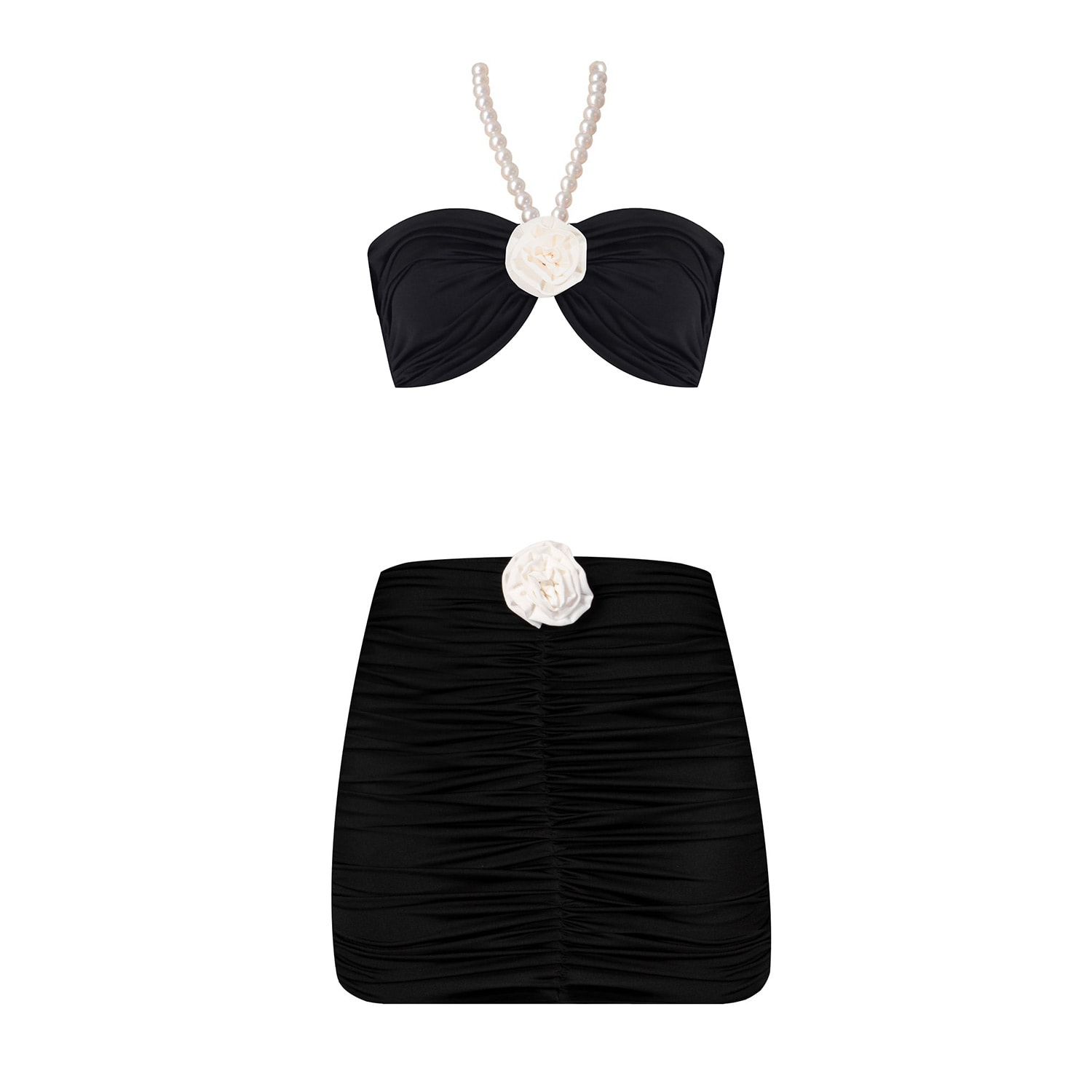 Women's Black / White Grace Pearl Top & Skirt Set | Large | Nur Karaata