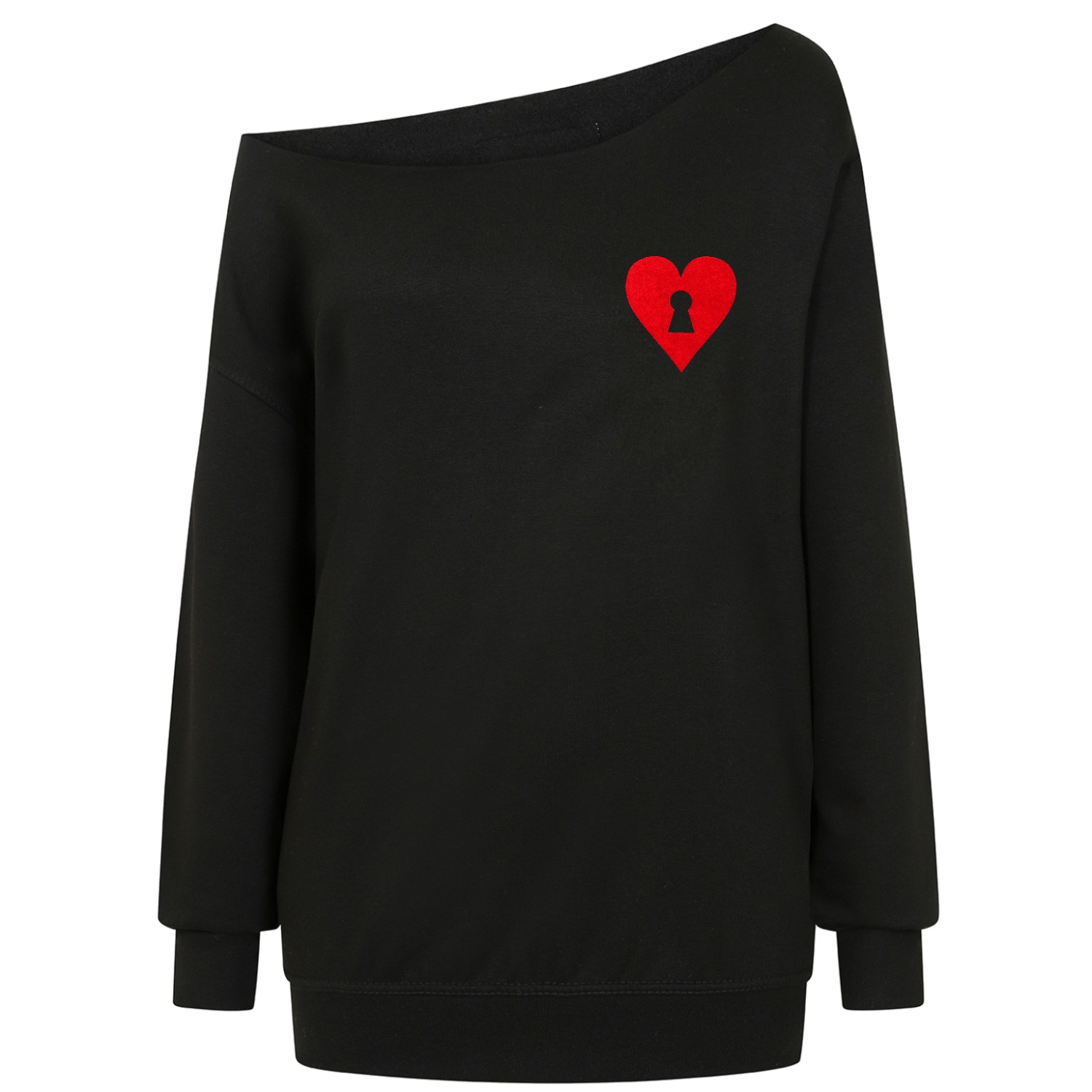 James Steward Women's Black Heart & Lock It Over Sized Sweatshirt