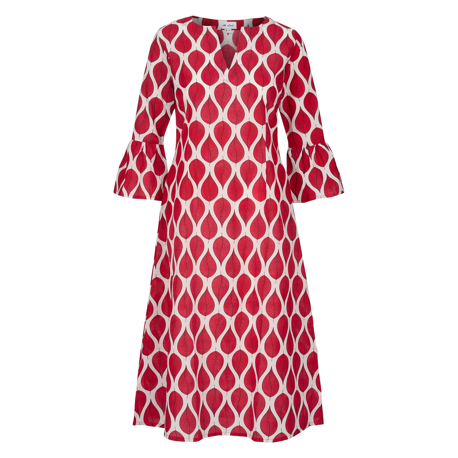 At Last... Women's Red / White Cotton Belle Kaftan Dress In Red Leaf In Red/white
