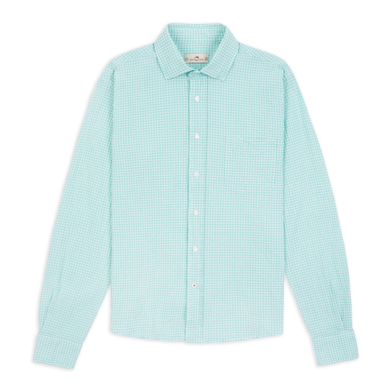 Burrows And Hare Men's Green Seersucker Shirt - Gingham Mint