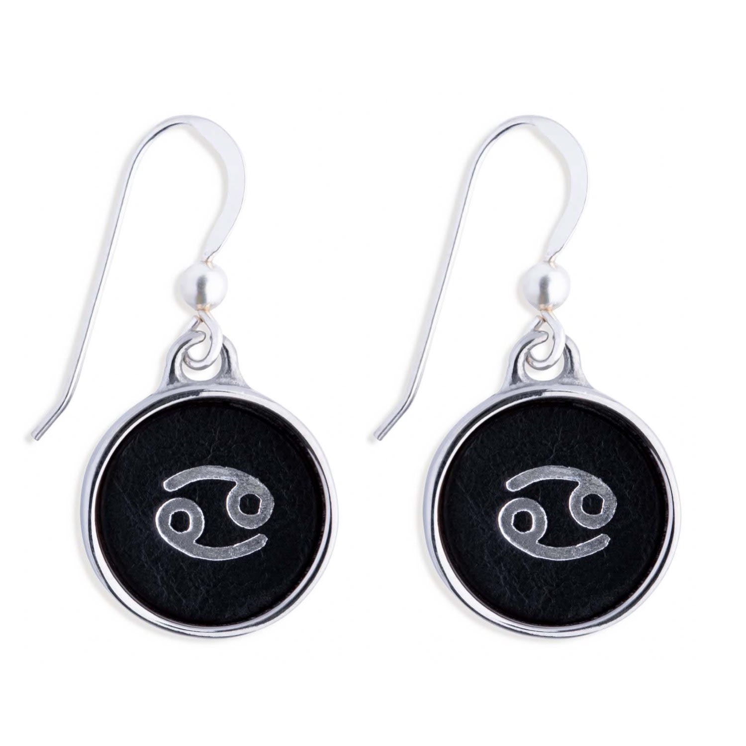 N'damus London Women's Silver / Black Zodiac Cancer Black Leather & Silver Earrings
