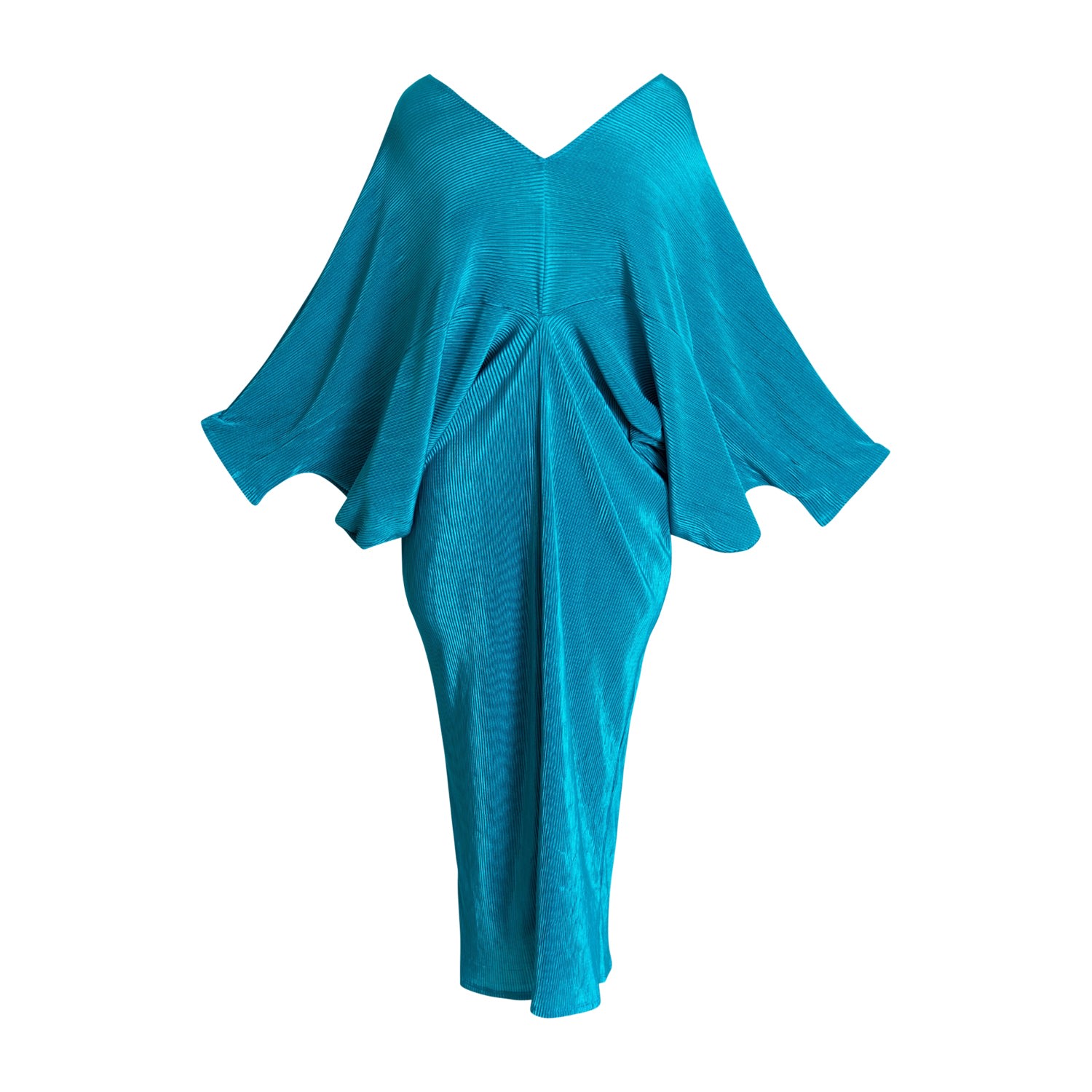 Women’s Blue Pleated Dolman Sleeve Sitzprobe Dress- Turquoise M/L Byvinnik