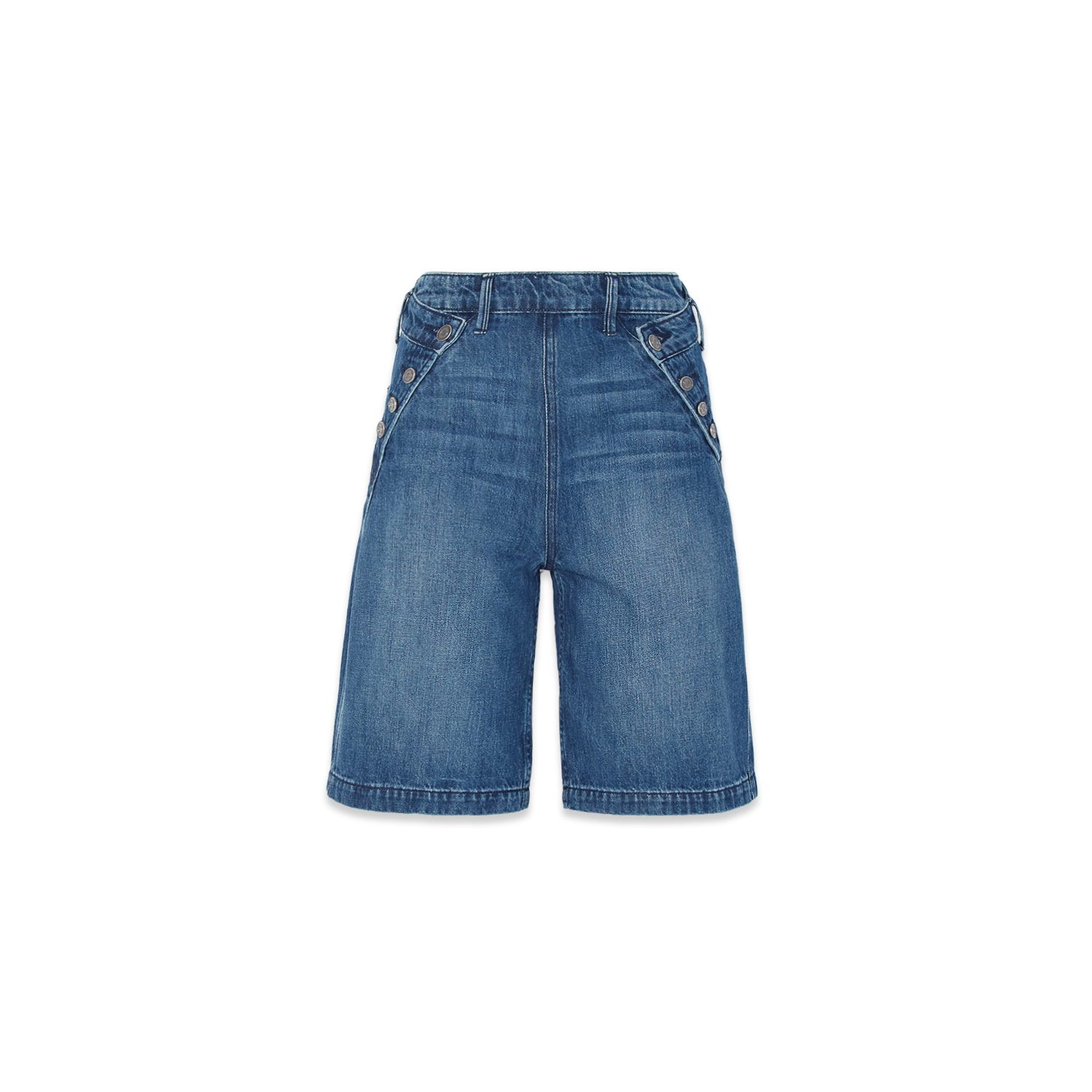 Noend Denim Blue Dina High Waisted Jorts In Button Detail