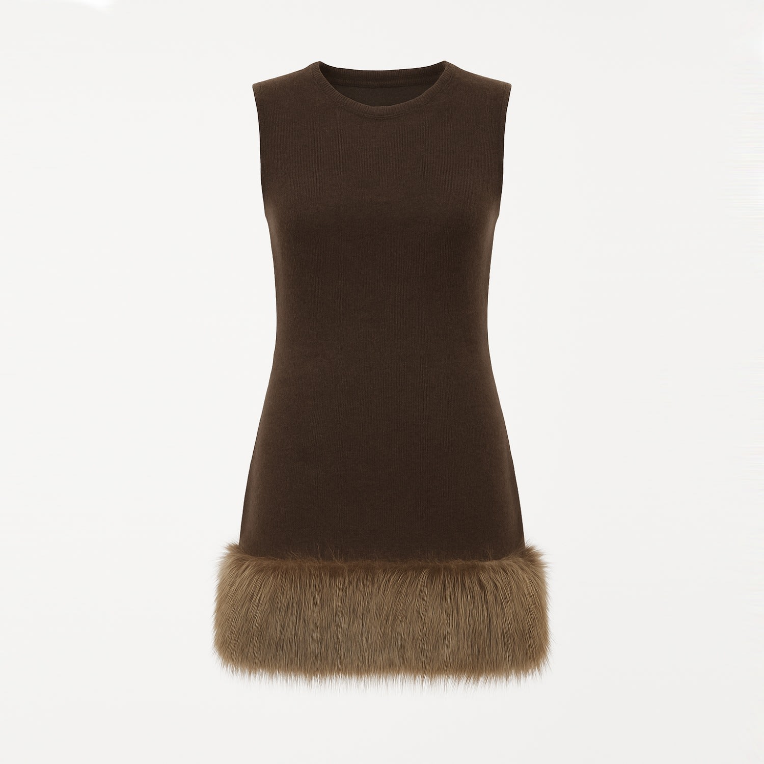 Balou Women's Brown Fur Trim Knit Mini Dress