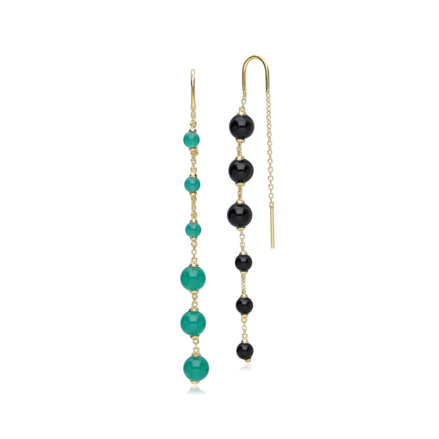 Women’s Green Ecfew Gold Plated Sterling Silver Chalcedony & Onyx Bead Mismatched Dangle Earrings Gemondo