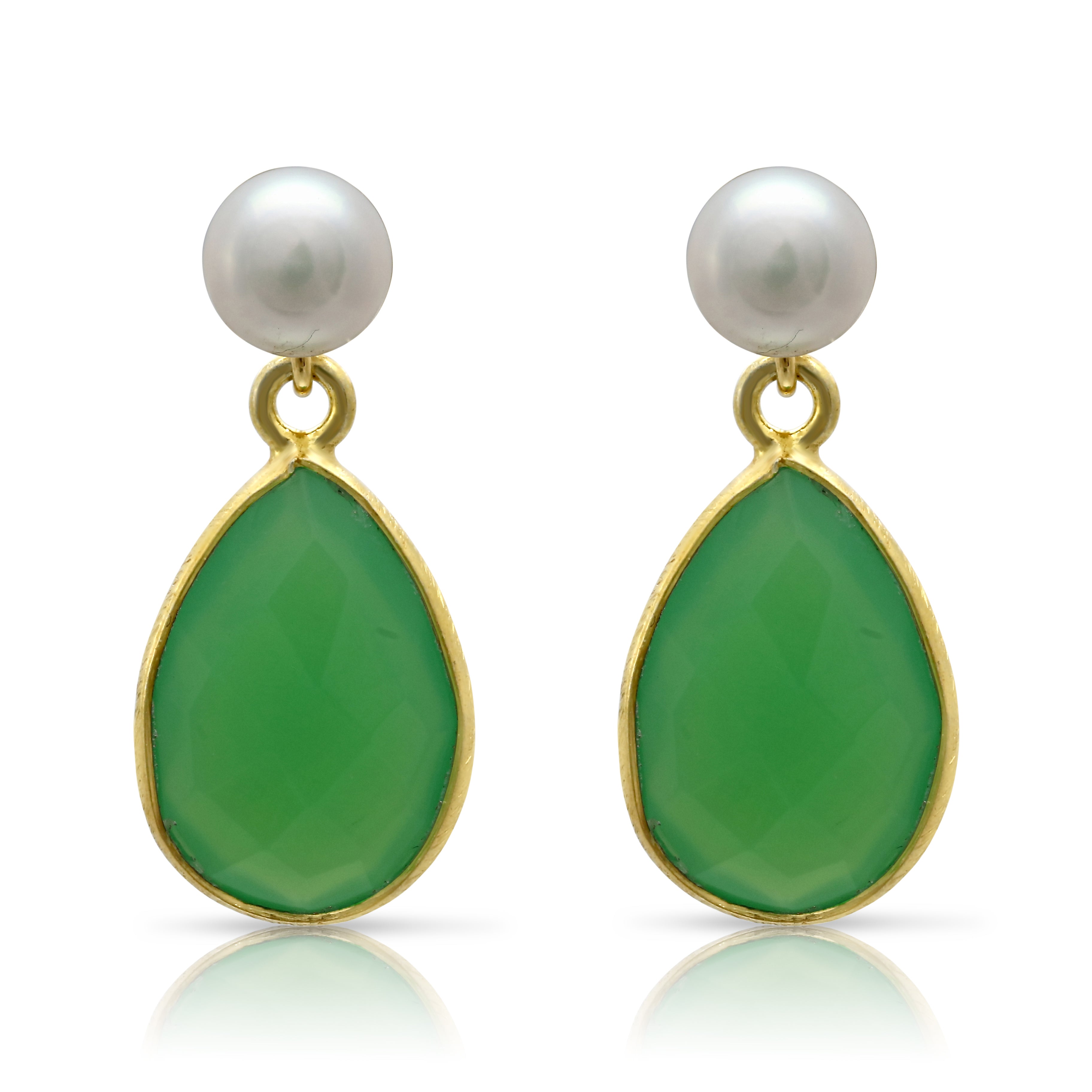 Pearls Of The Orient Online Women's White / Green Clara Cultured Freshwater Pearl & Onyx Chrysophase Drop Earrings In Multi