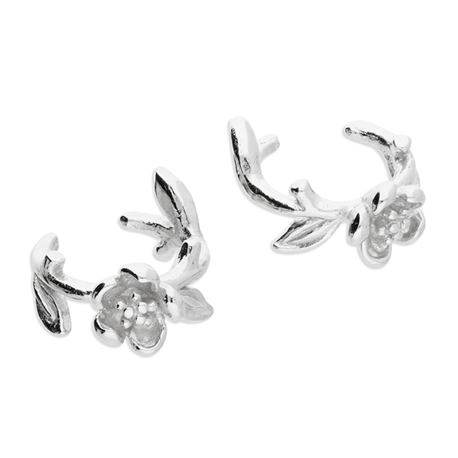 Kaizarin Women's White / Silver Sterling Silver Flower Ear Cuffs In Metallic
